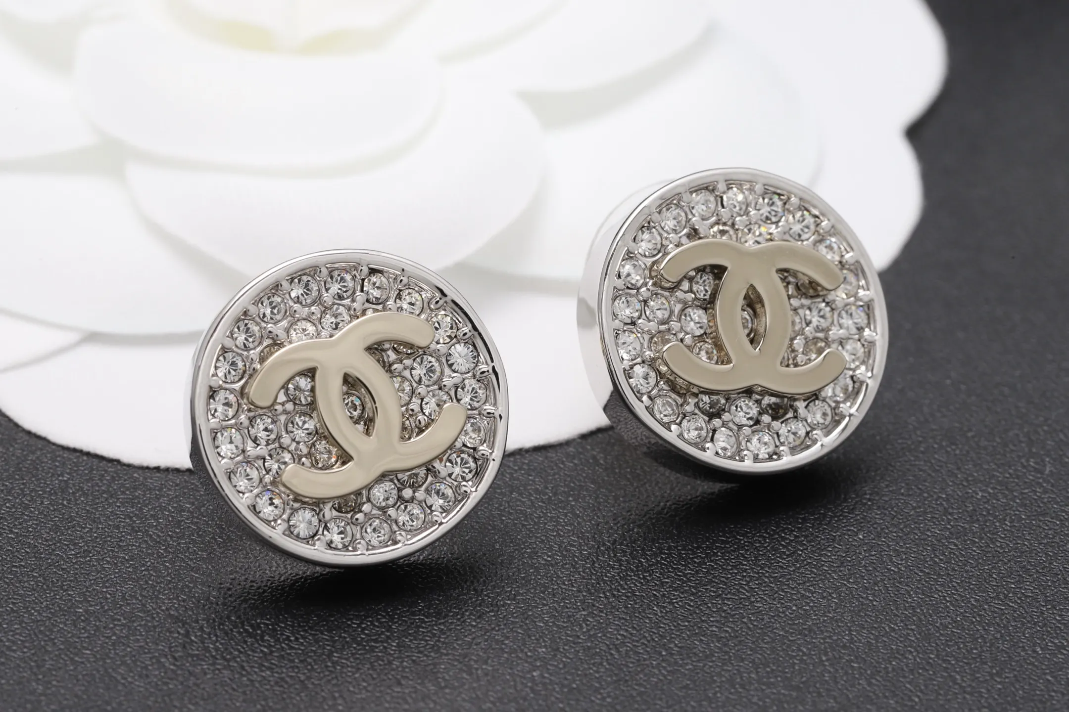 Crystal-Embellished Button CC Stud Earrings D14517036 — view 3