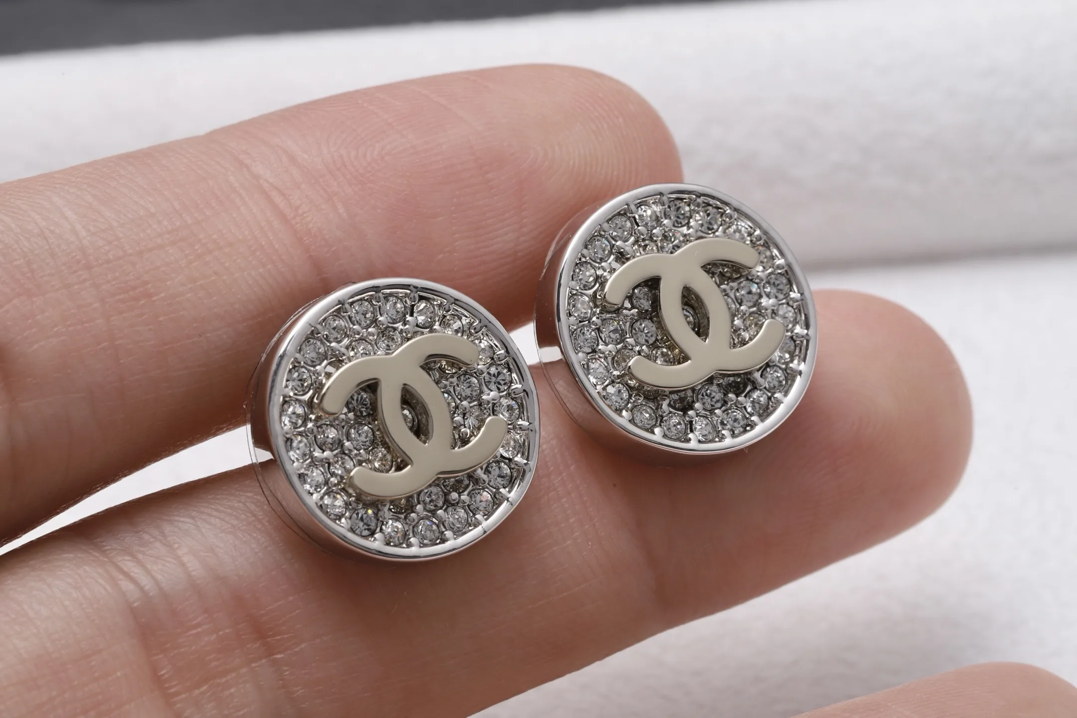 Crystal-Embellished Button CC Stud Earrings D14517036 — view 6