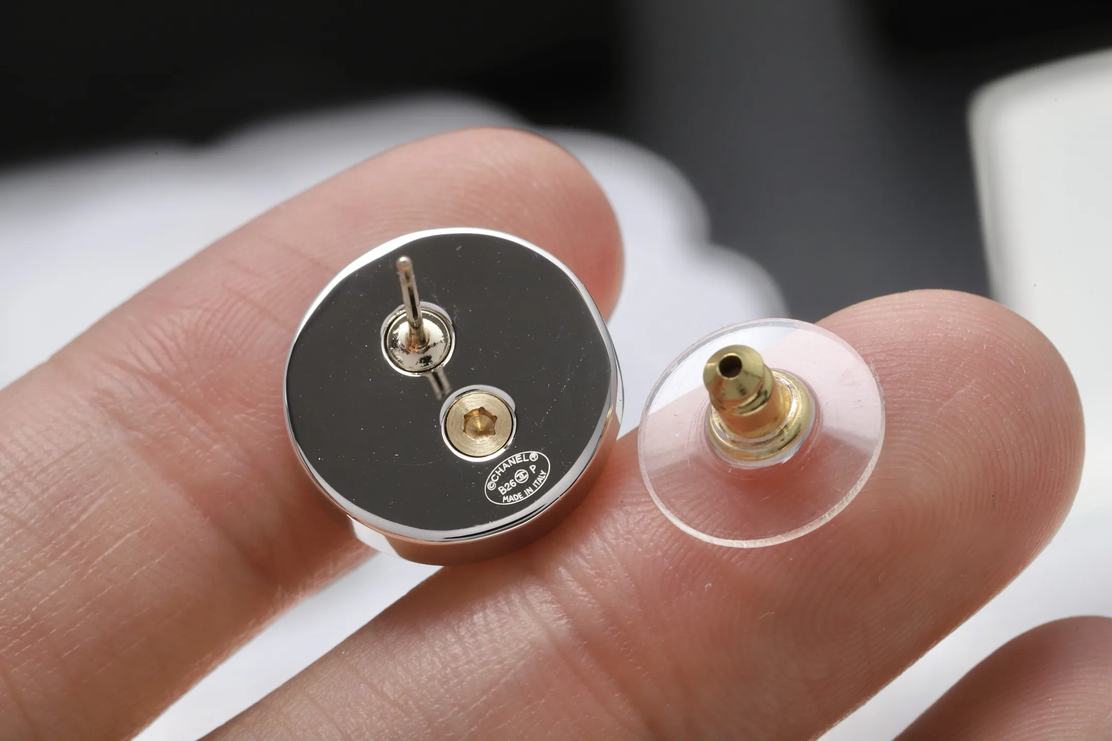 Crystal-Embellished Button CC Stud Earrings D14517036 — view 7
