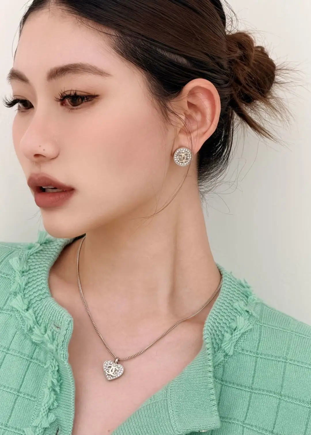 Crystal-Embellished Button CC Stud Earrings D14517036 — view 8