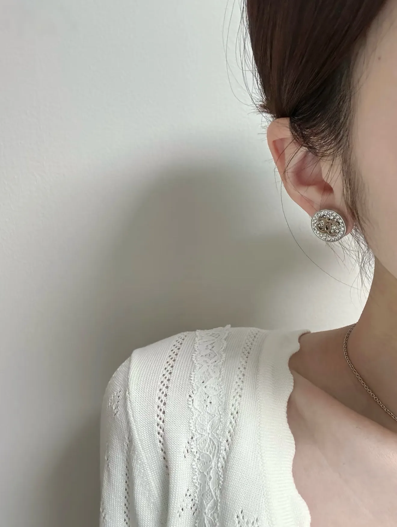 Crystal-Embellished Button CC Stud Earrings D14517036 — view 9
