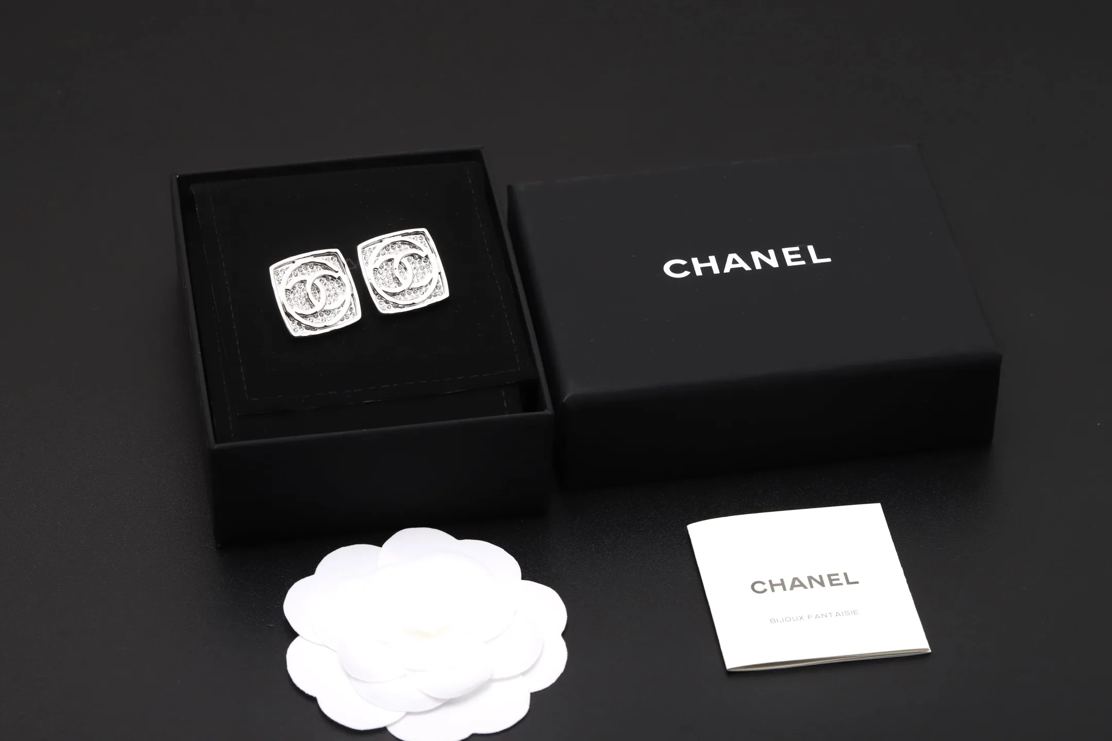 Crystal-Embellished Square CC Stud Earrings D15517432 — view 2