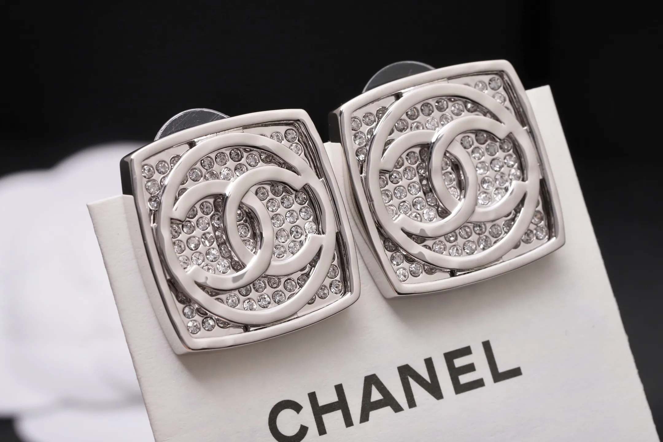 Crystal-Embellished Square CC Stud Earrings D15517432 — view 3