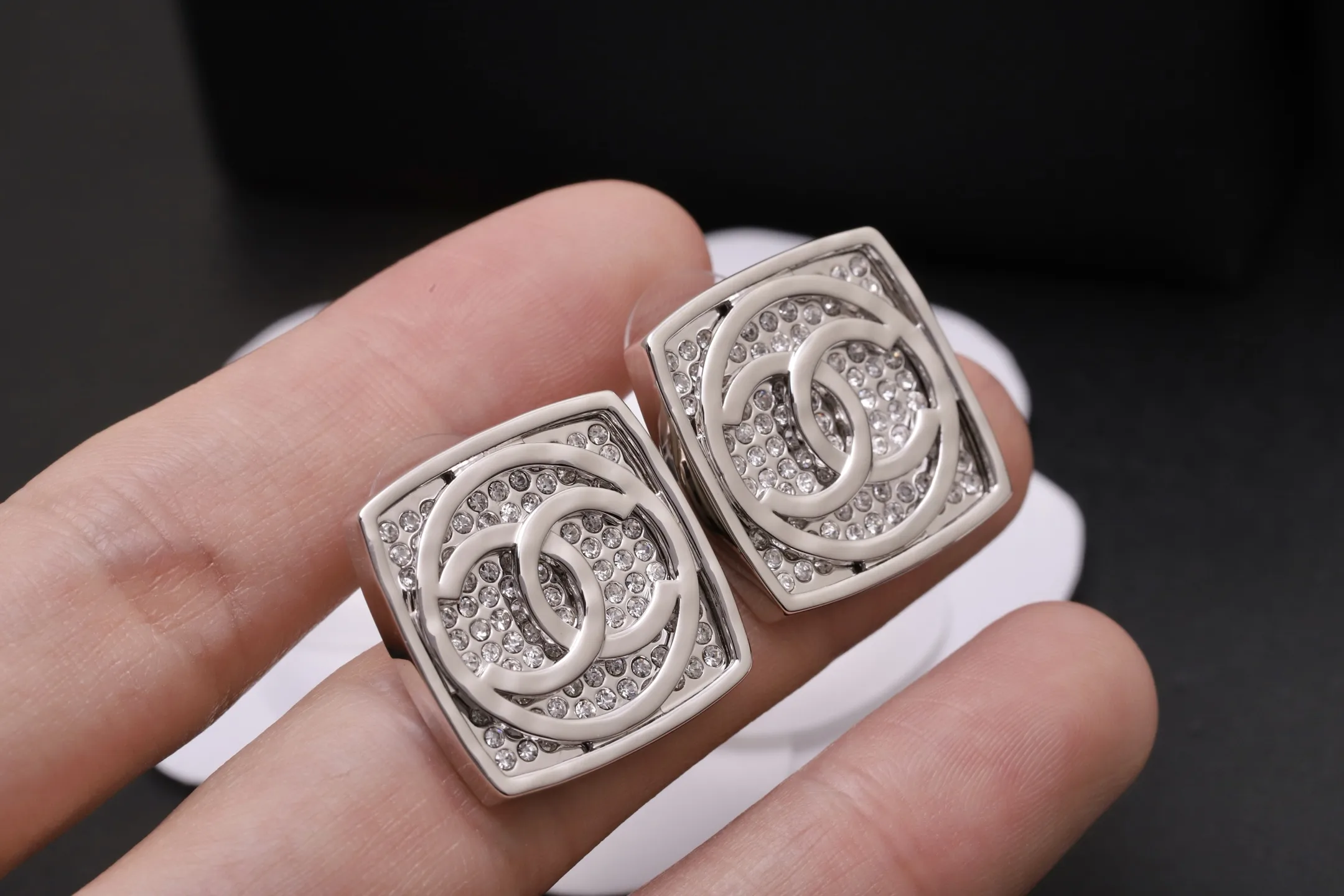 Crystal-Embellished Square CC Stud Earrings D15517432 — view 5
