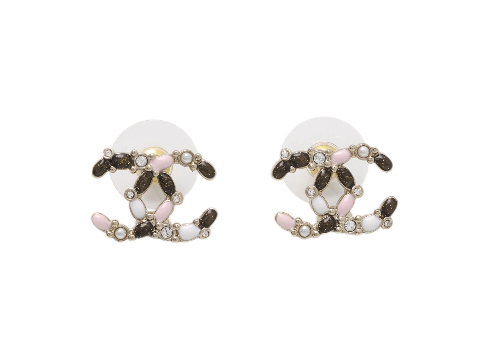 Enamel and Crystal Double C Stud Earrings D13517093