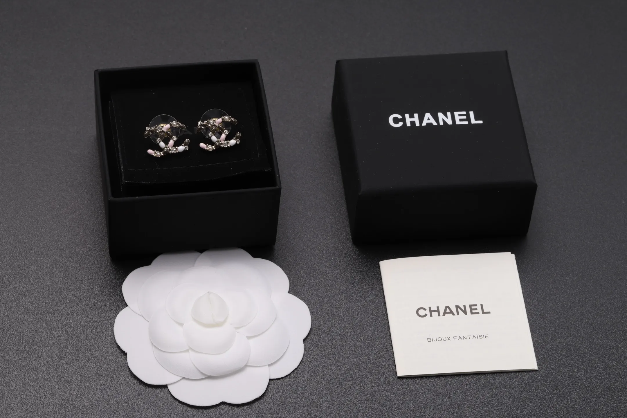 Enamel and Crystal Double C Stud Earrings D13517093 — view 2