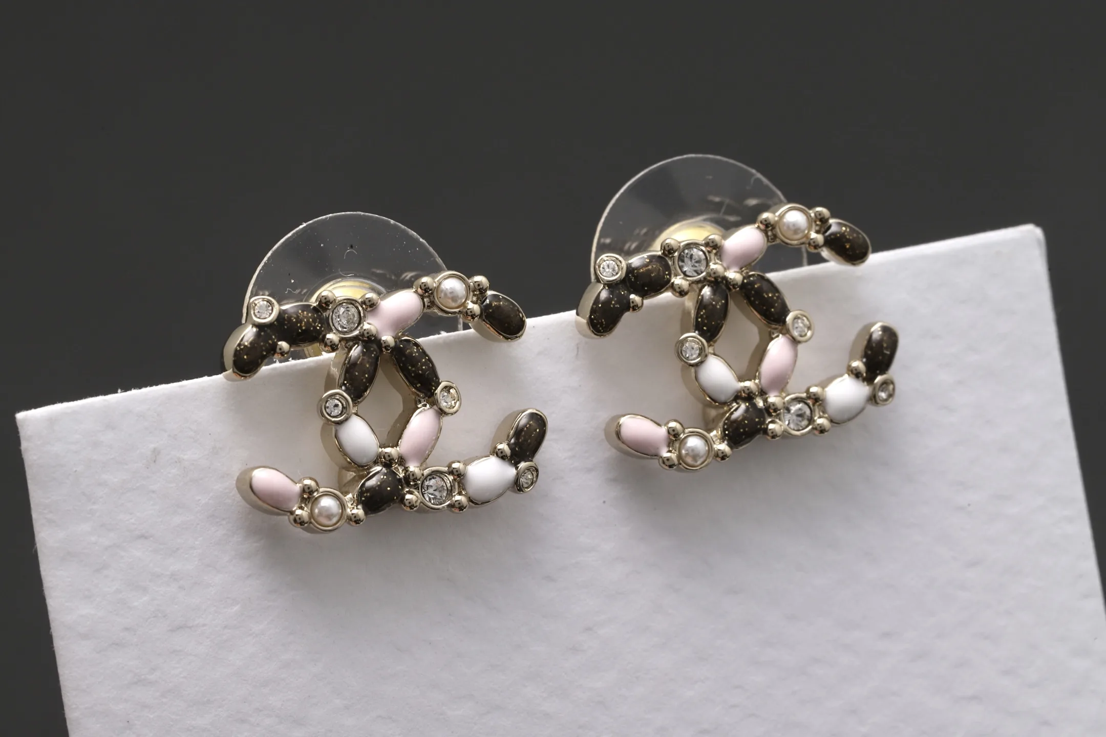Enamel and Crystal Double C Stud Earrings D13517093 — view 4