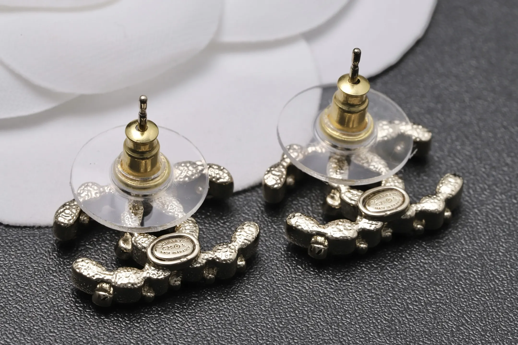 Enamel and Crystal Double C Stud Earrings D13517093 — view 7