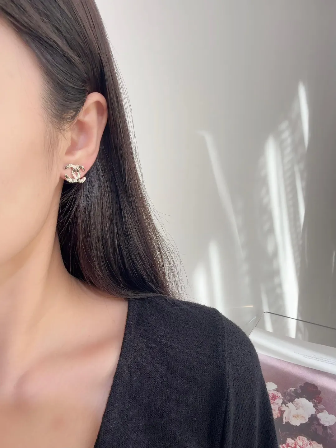 Enamel and Crystal Double C Stud Earrings D13517093 — view 8