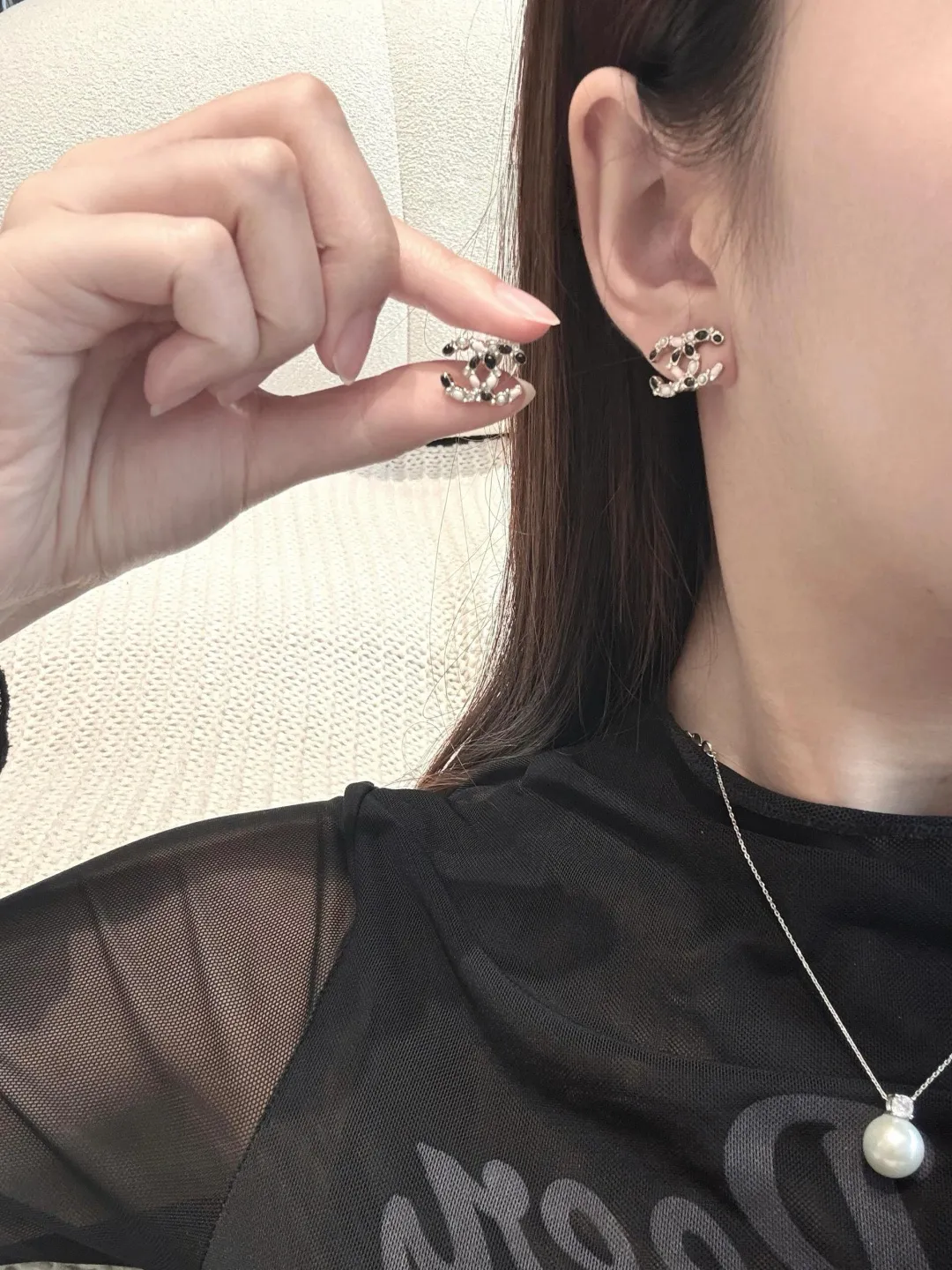Enamel and Crystal Double C Stud Earrings D13517093 — view 9