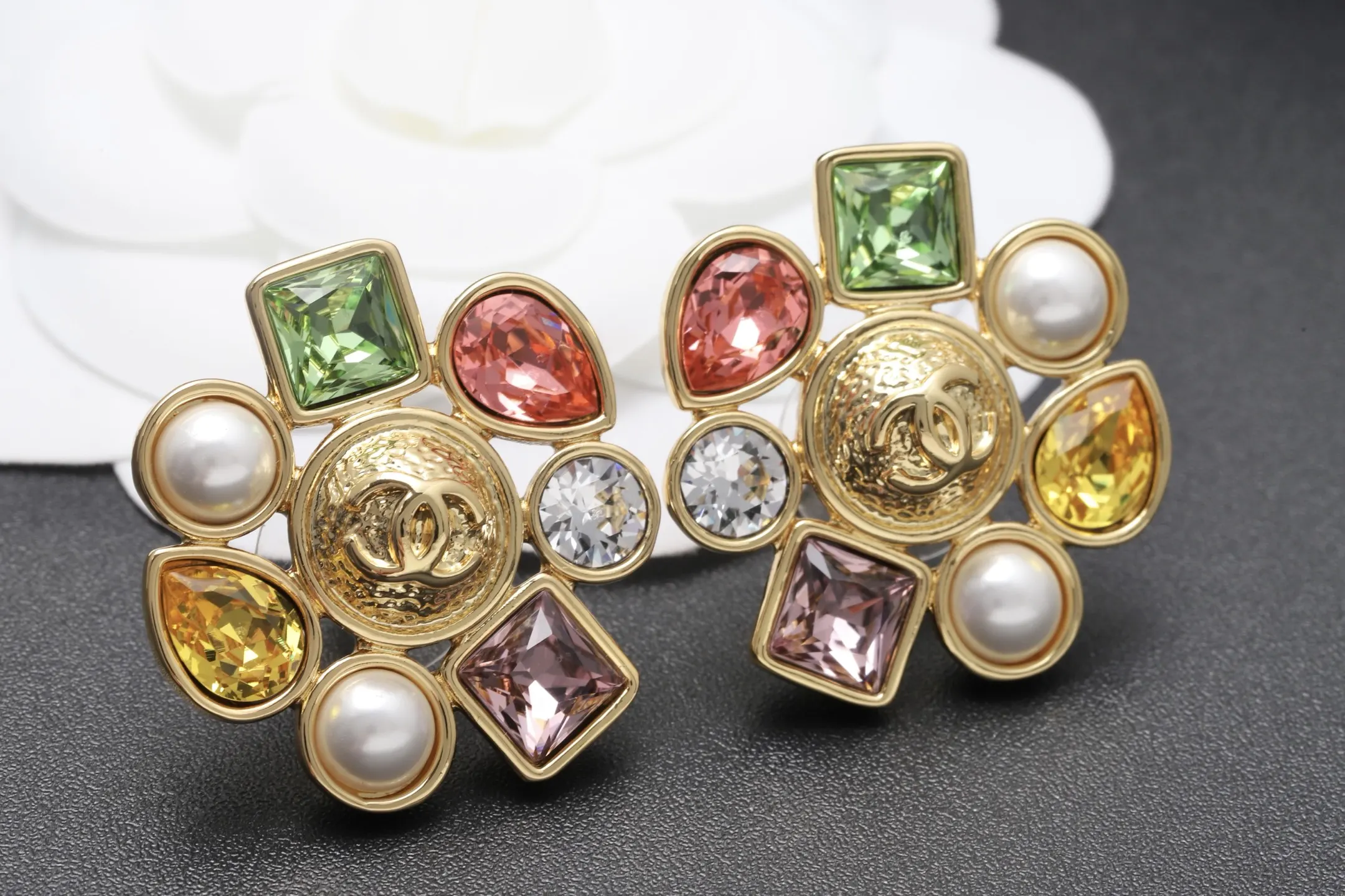 Vintage CC Multi-Crystal Stud Earrings D16517032 — view 3