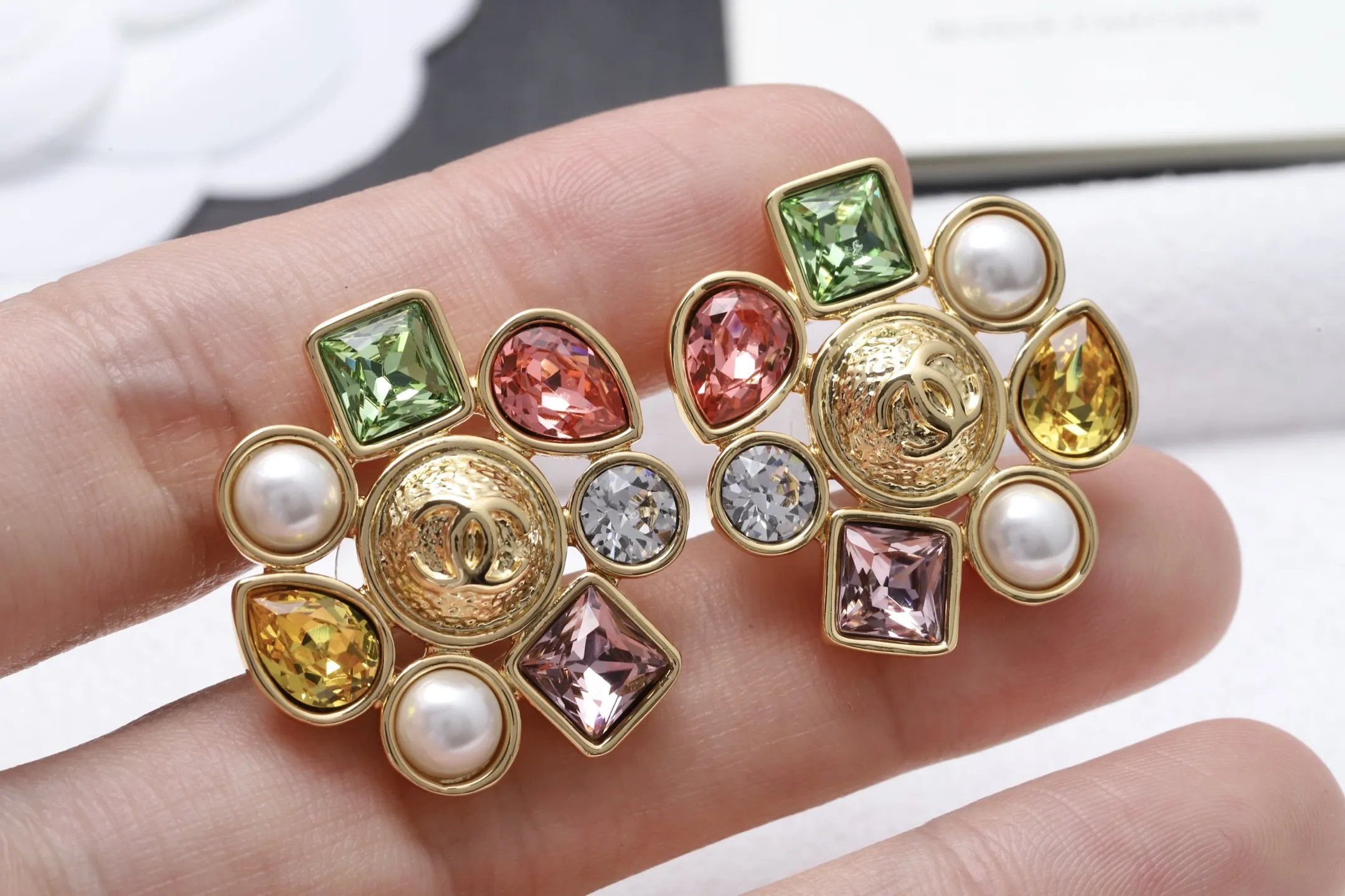 Vintage CC Multi-Crystal Stud Earrings D16517032 — view 5