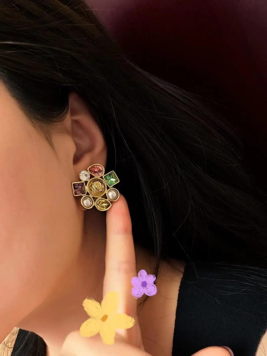Vintage CC Multi-Crystal Stud Earrings D16517032 — view 7
