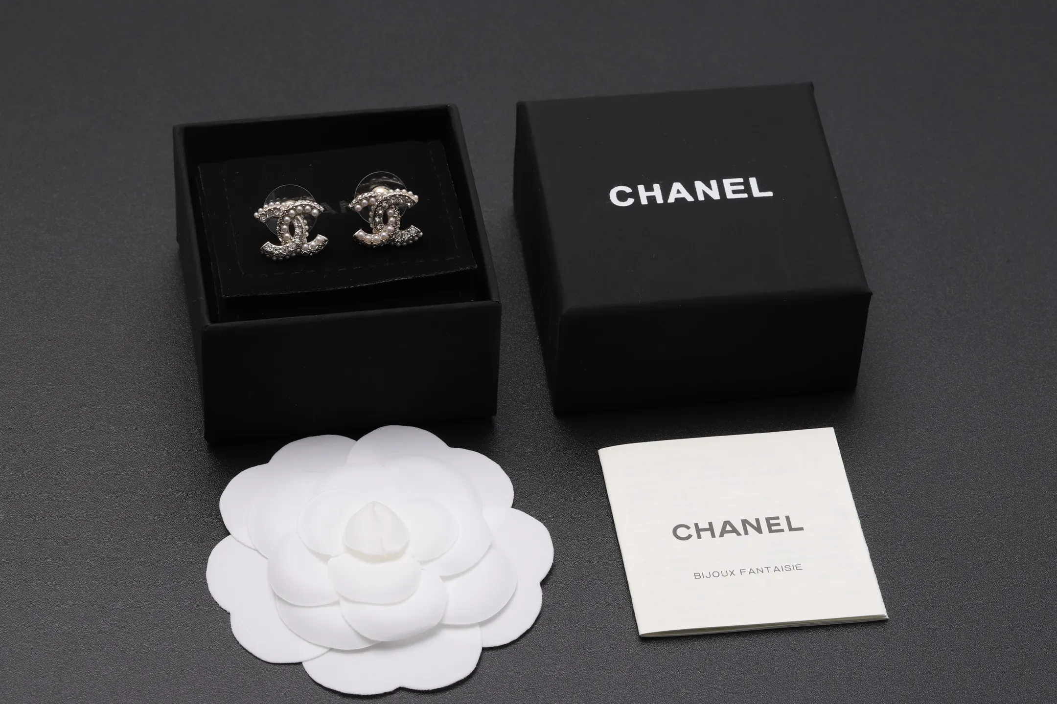 Crystal and Faux Pearl CC Stud Earrings D12517063 — view 2
