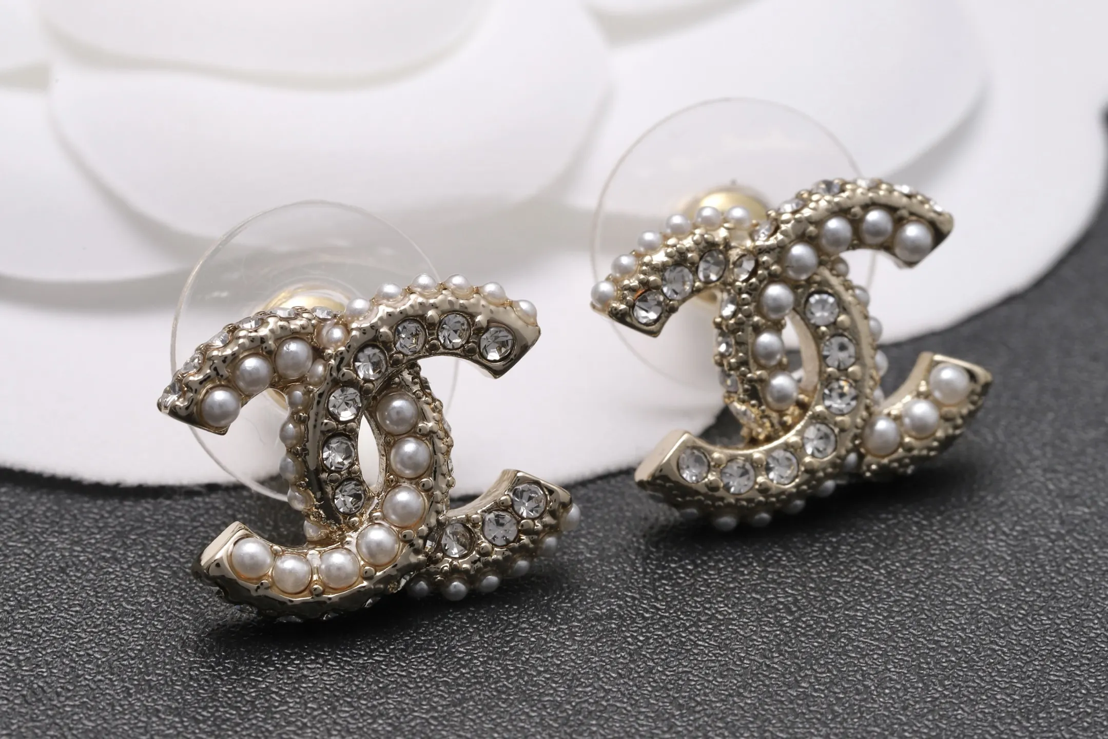 Crystal and Faux Pearl CC Stud Earrings D12517063 — view 3
