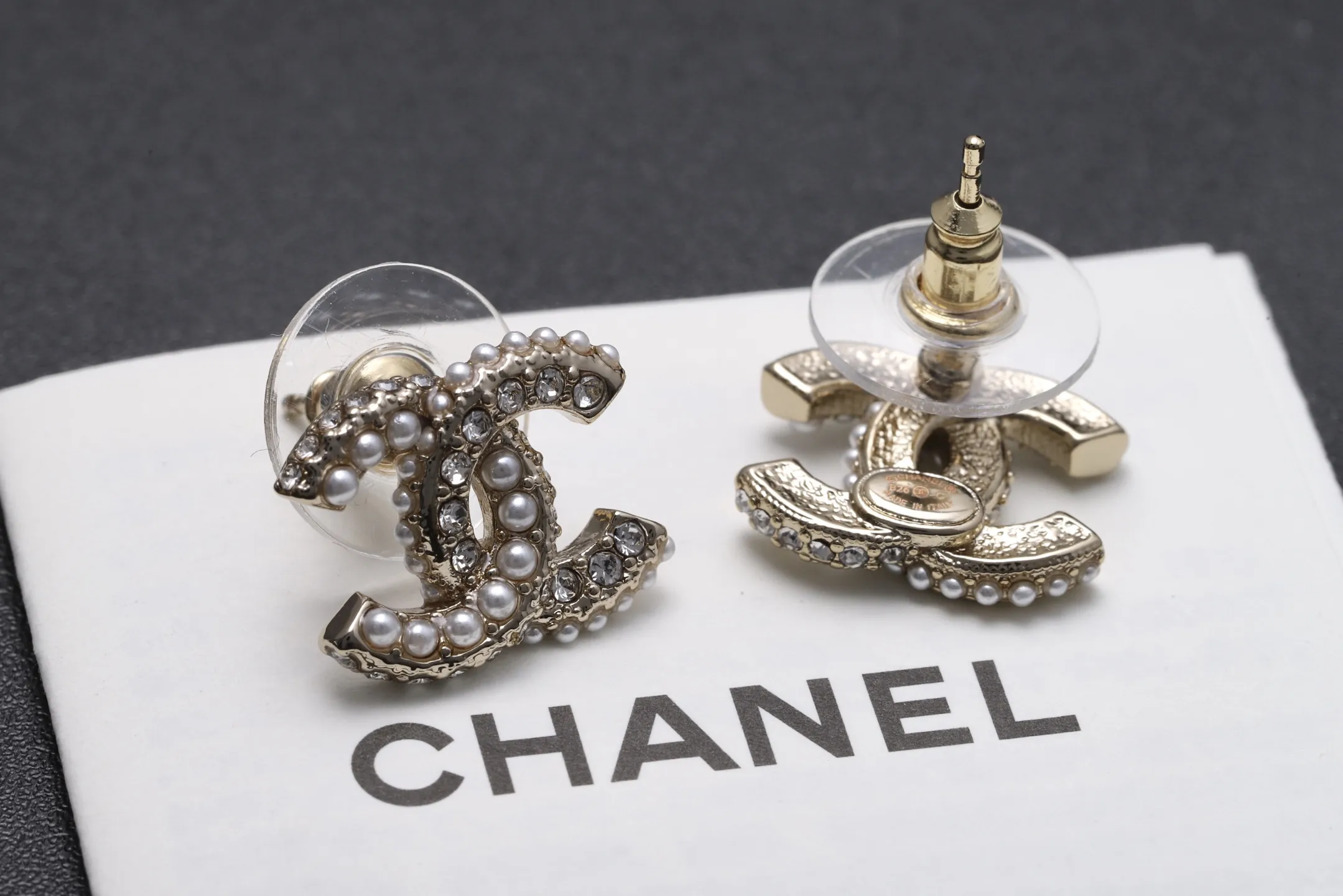Crystal and Faux Pearl CC Stud Earrings D12517063 — view 4