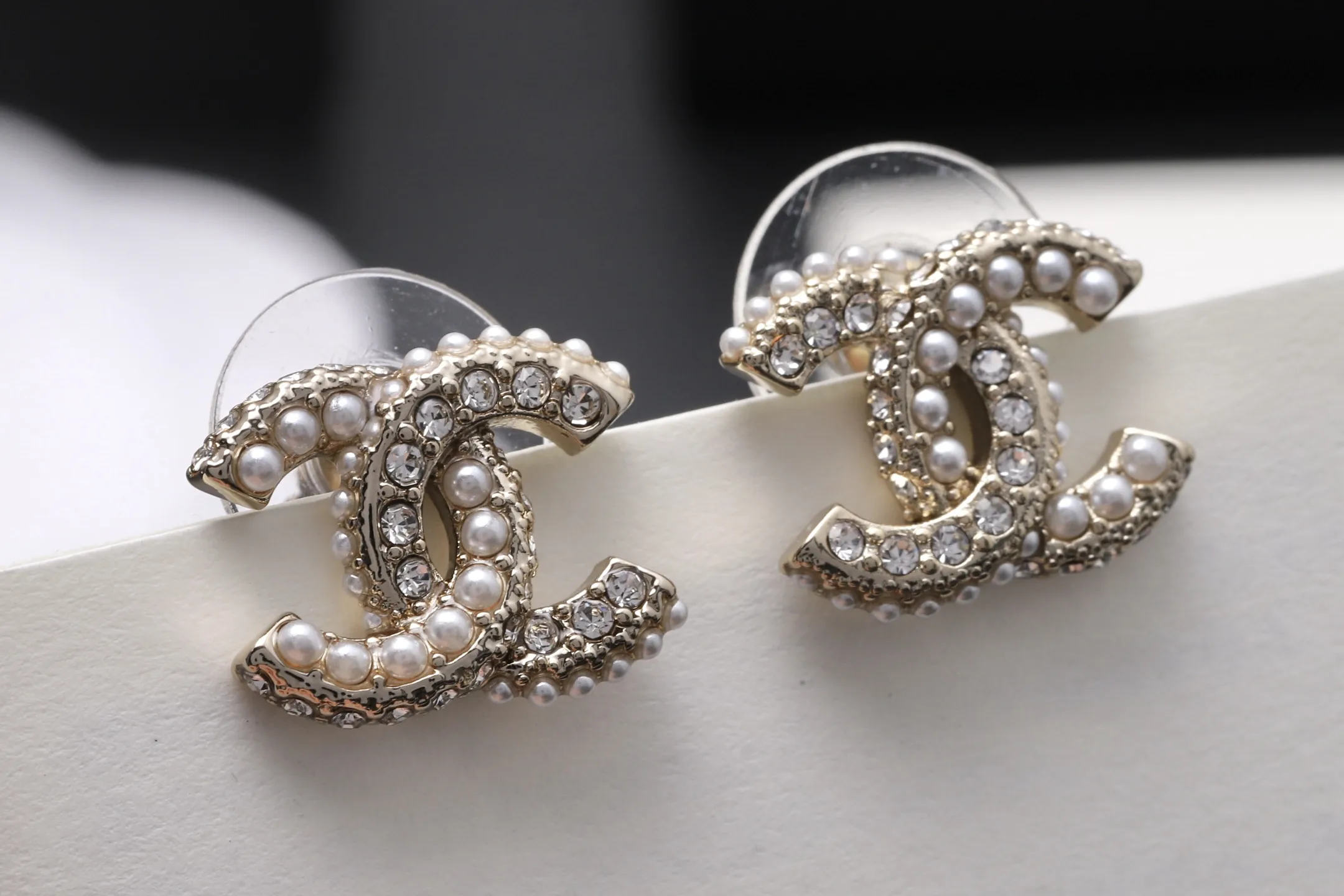 Crystal and Faux Pearl CC Stud Earrings D12517063 — view 5