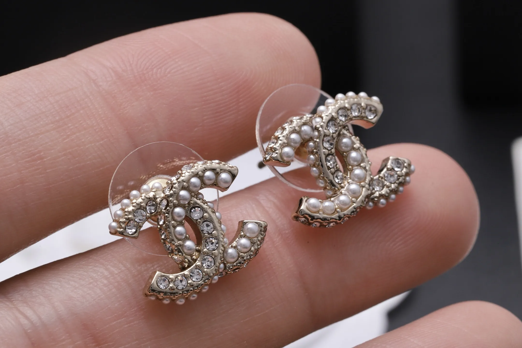 Crystal and Faux Pearl CC Stud Earrings D12517063 — view 6