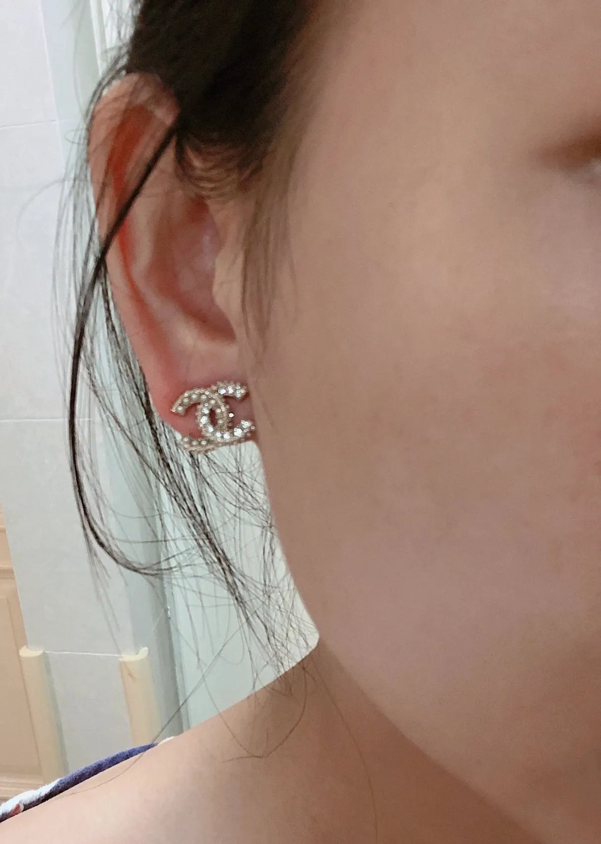 Crystal and Faux Pearl CC Stud Earrings D12517063 — view 8
