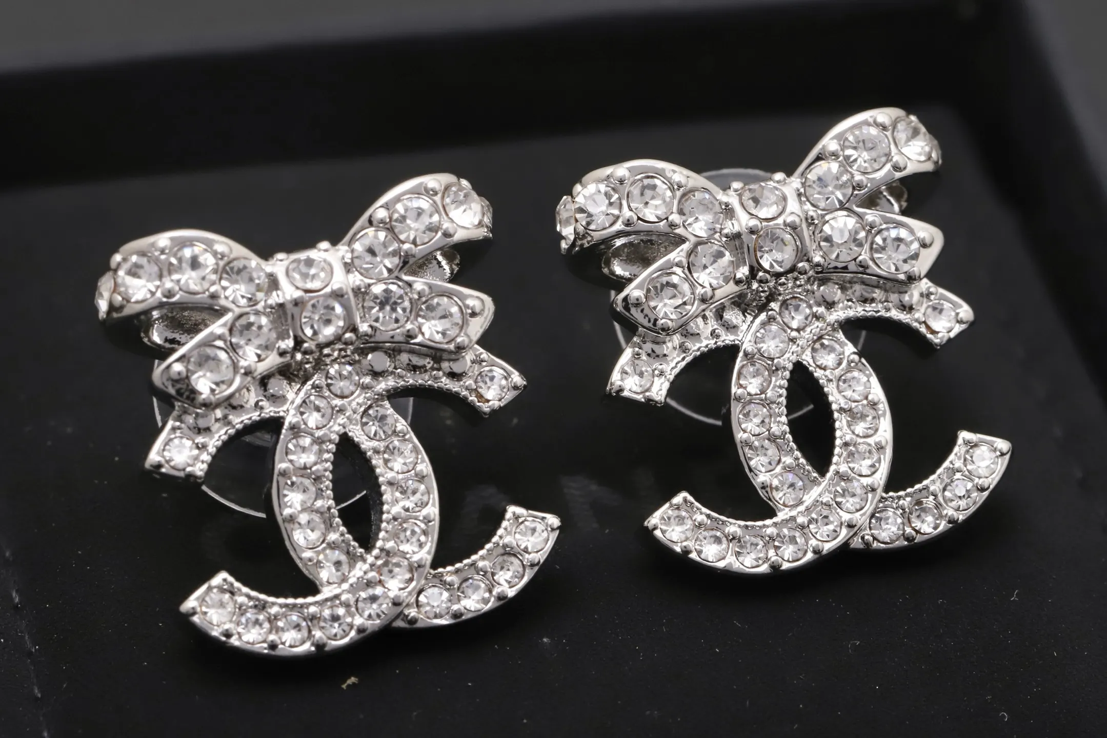Crystal-Embellished Bow CC Stud Earrings D12017437 — view 3