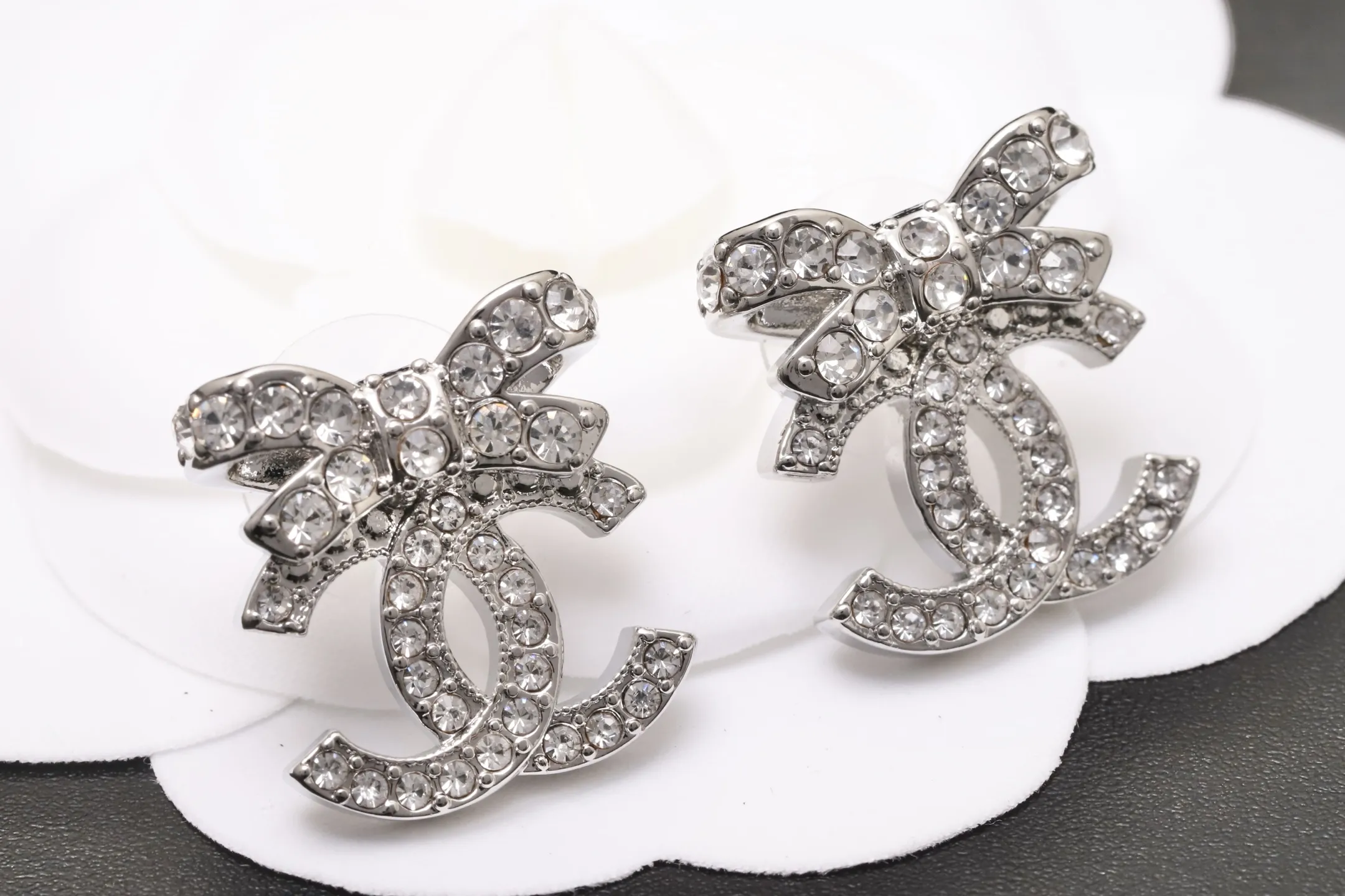 Crystal-Embellished Bow CC Stud Earrings D12017437 — view 5