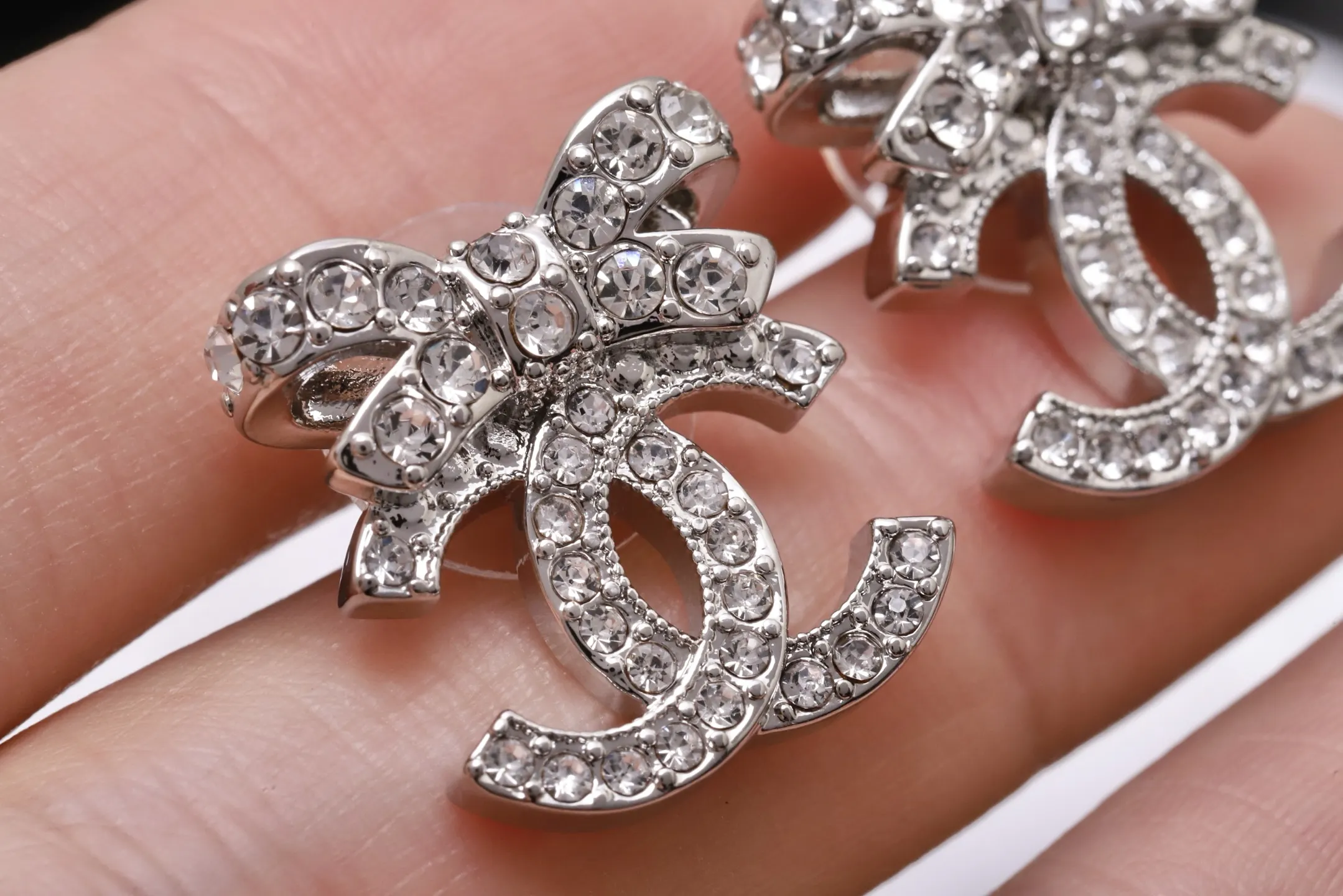 Crystal-Embellished Bow CC Stud Earrings D12017437 — view 6
