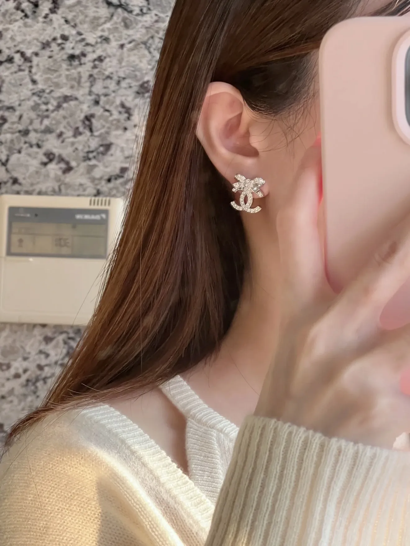Crystal-Embellished Bow CC Stud Earrings D12017437 — view 9