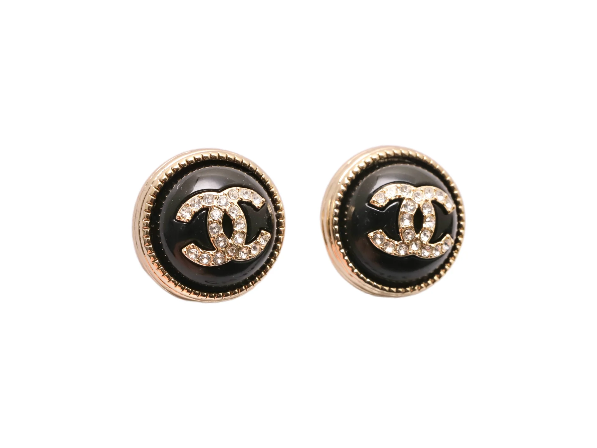 Crystal-Embellished CC Button Stud Earrings D14017441