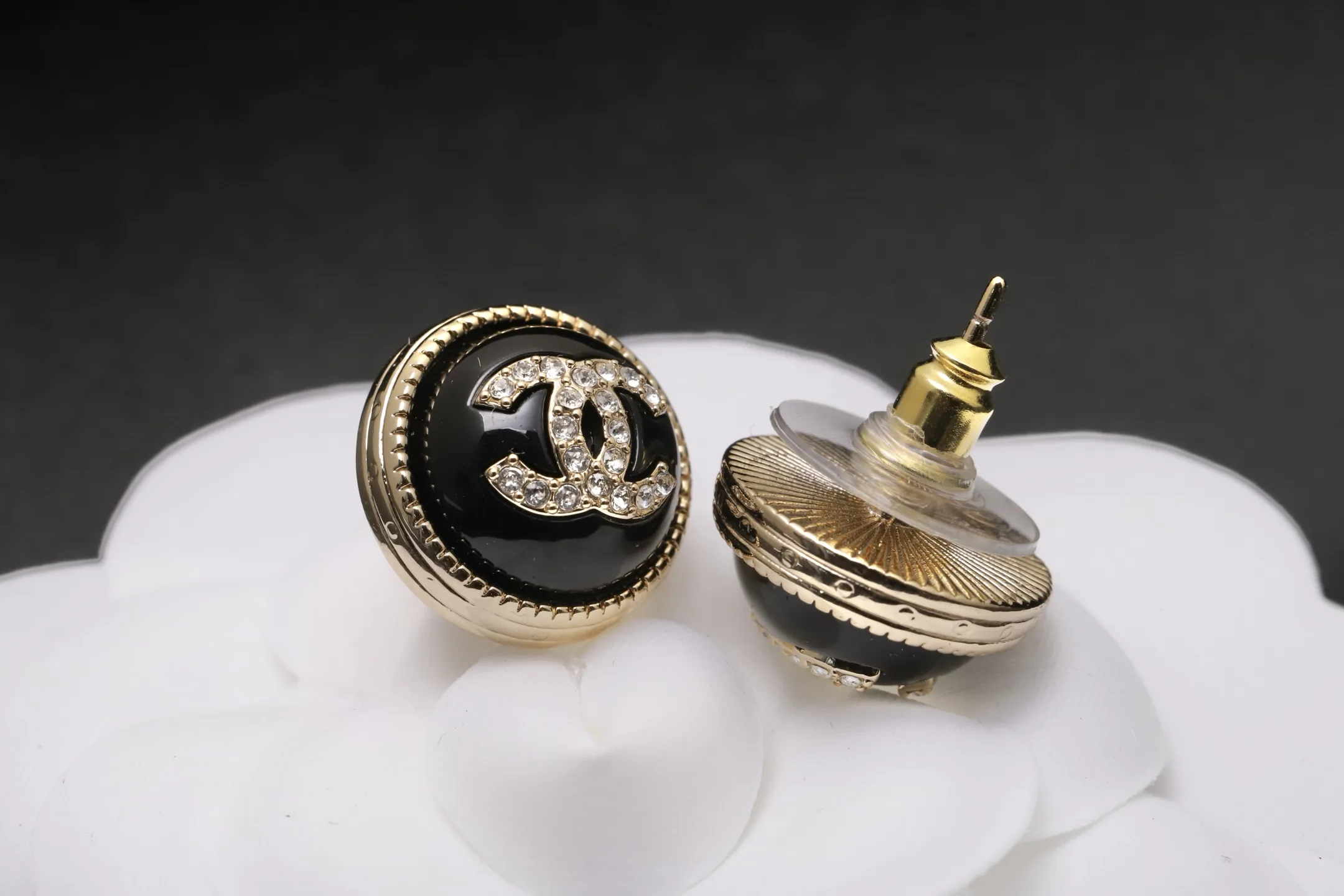 Crystal-Embellished CC Button Stud Earrings D14017441 — view 4