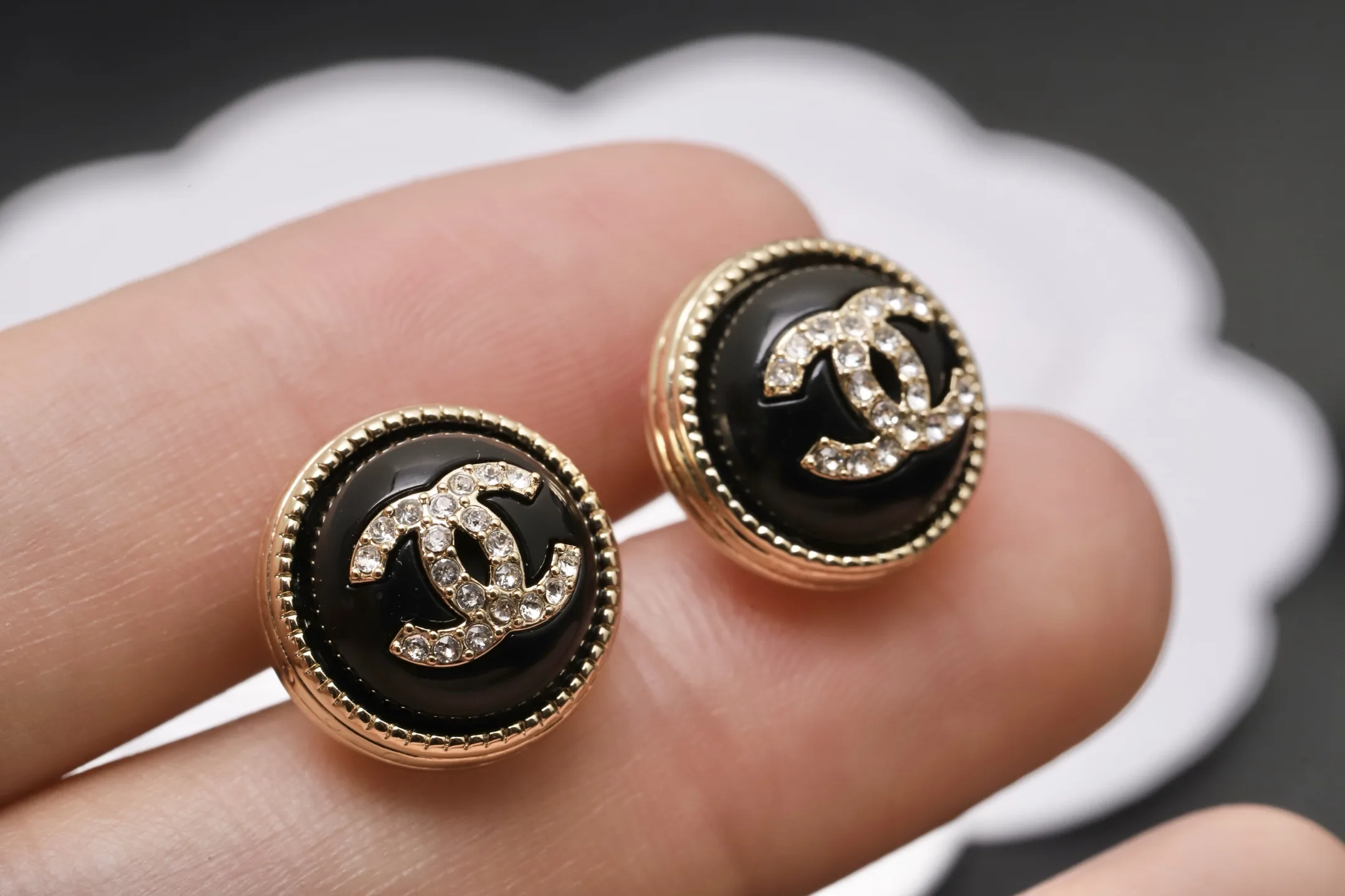 Crystal-Embellished CC Button Stud Earrings D14017441 — view 5