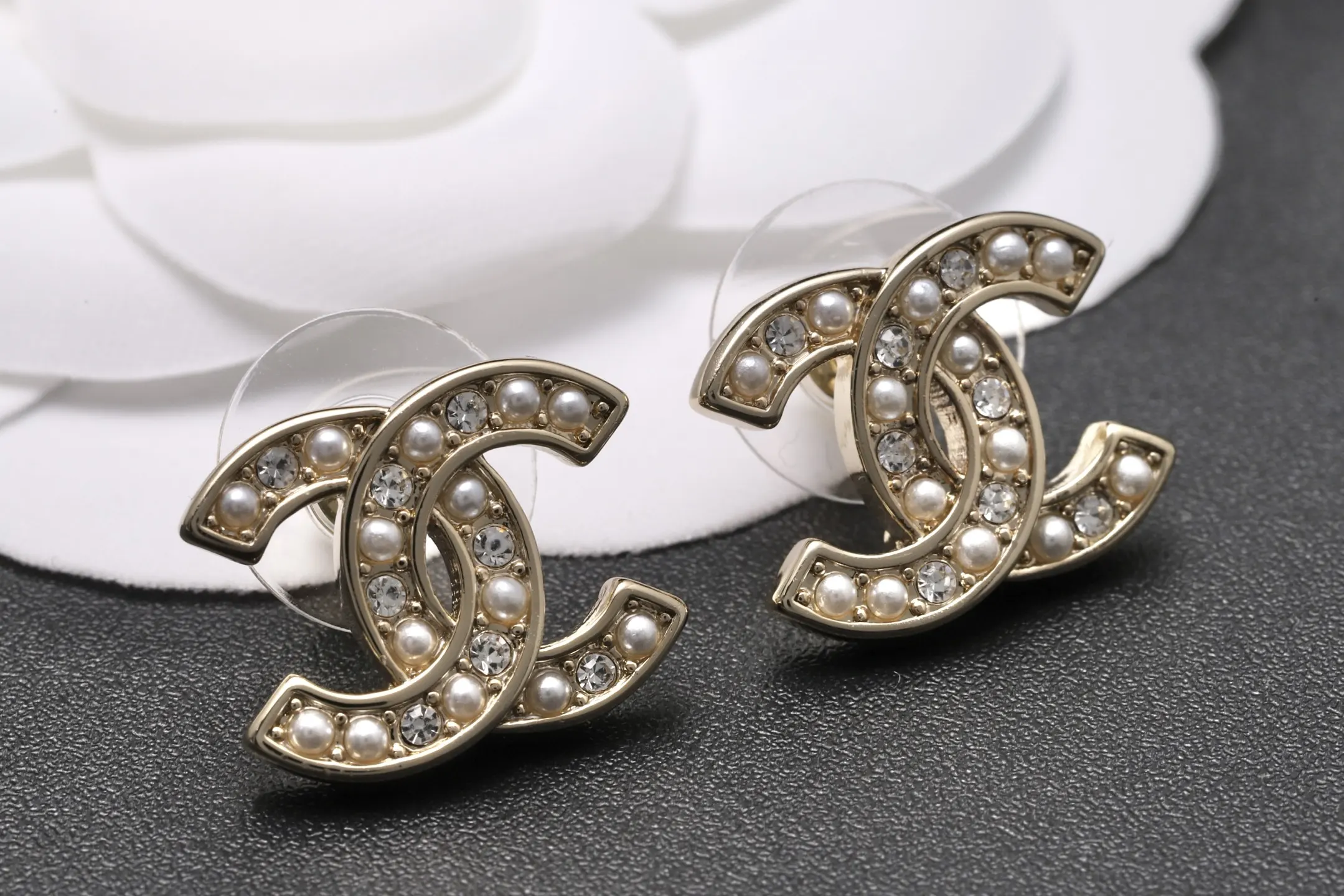 Crystal and Faux Pearl CC Stud Earrings D12517062 — view 3