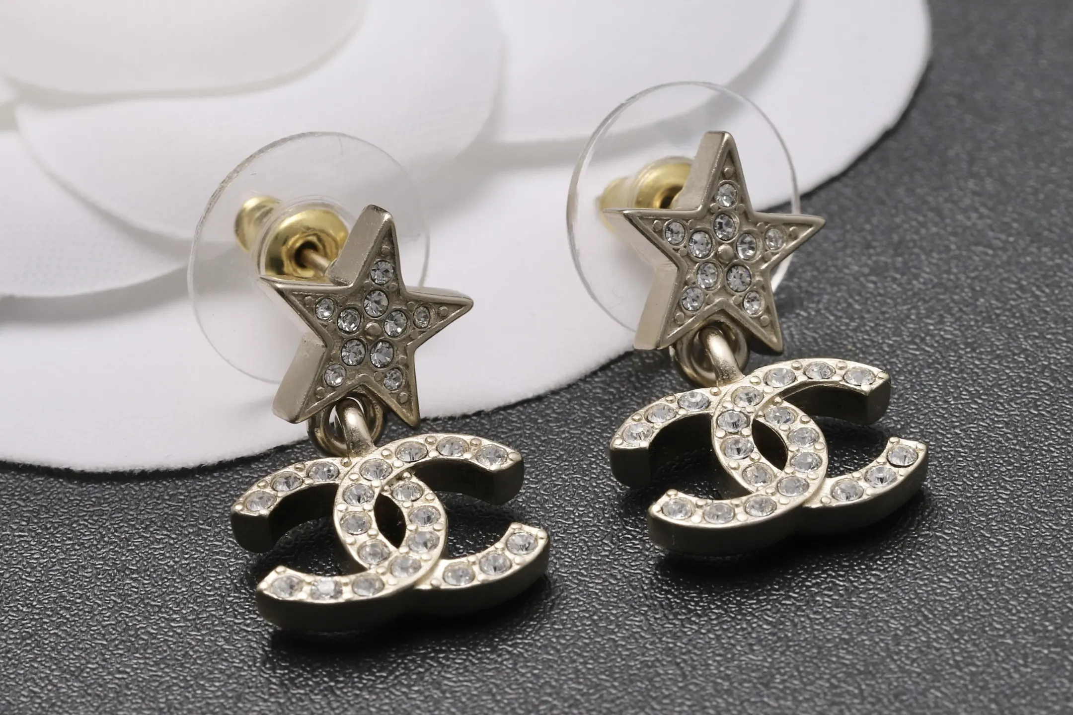 Star and Double C Crystal Drop Earrings D14017089 — view 3