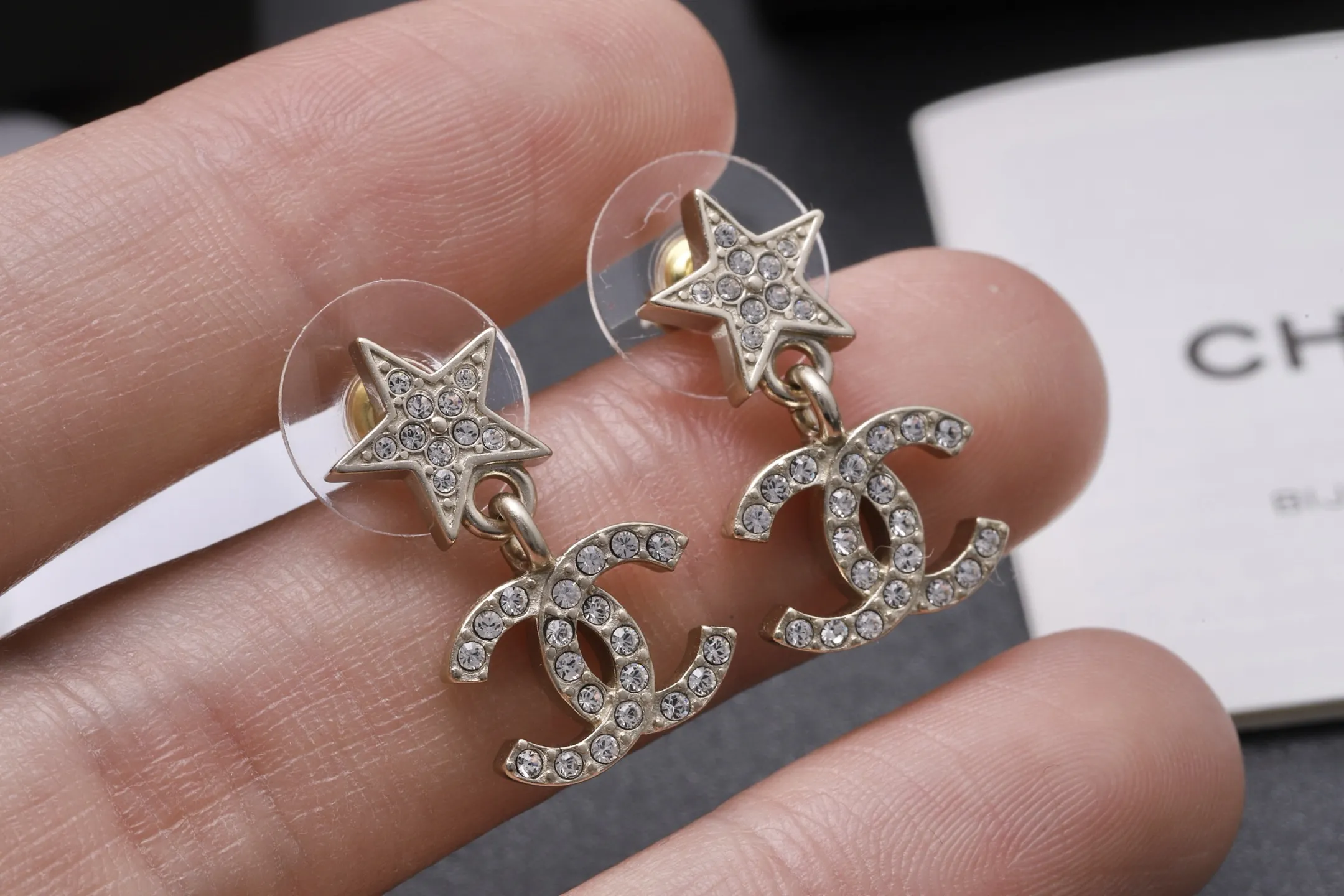 Star and Double C Crystal Drop Earrings D14017089 — view 4