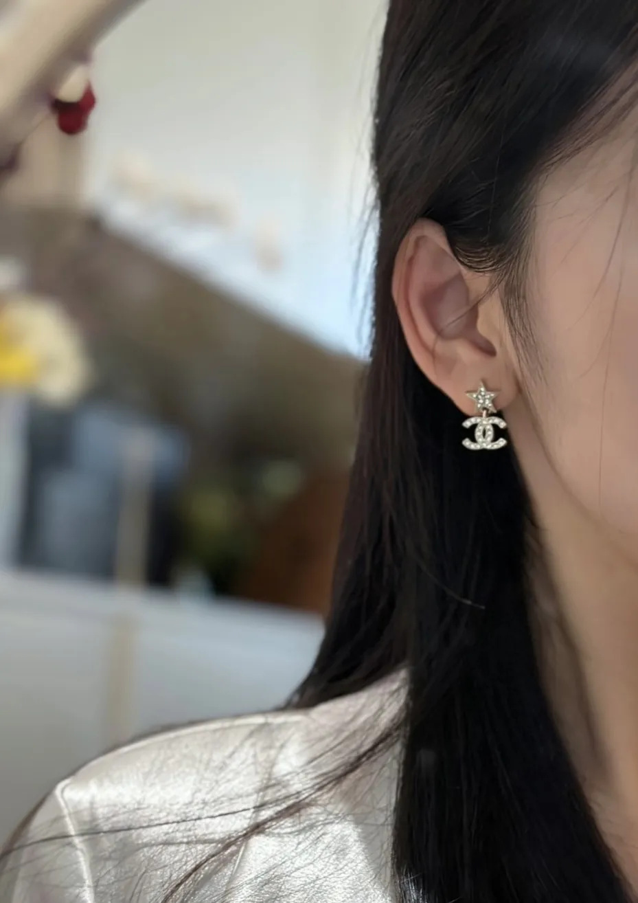 Star and Double C Crystal Drop Earrings D14017089 — view 9