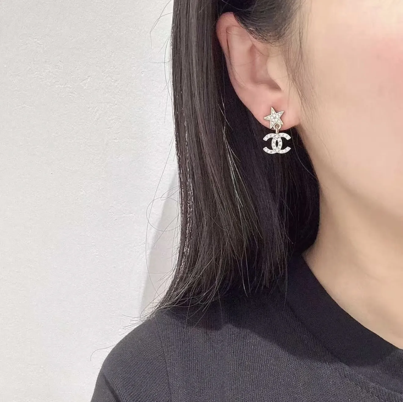 Star and Double C Crystal Drop Earrings D14017089 — view 11