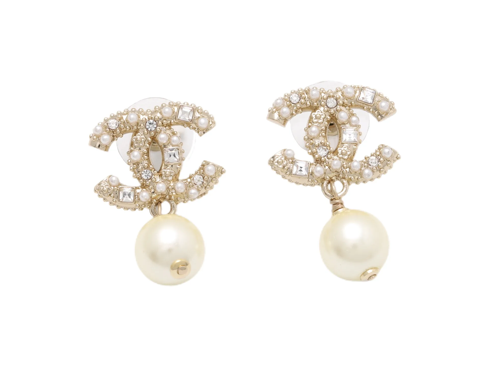 Double C Crystal and Faux Pearl Drop Earrings D14017085