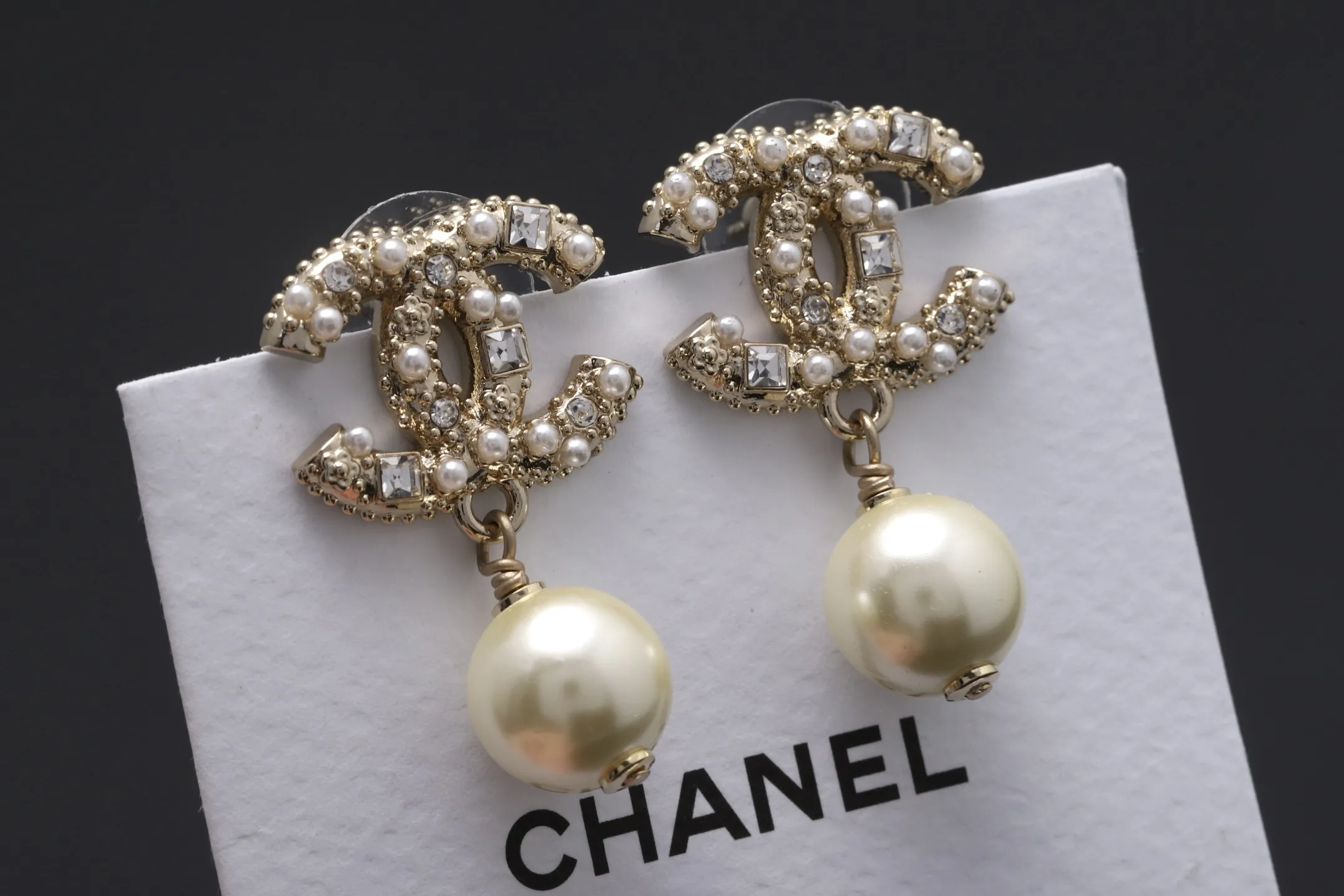 Double C Crystal and Faux Pearl Drop Earrings D14017085 — view 3