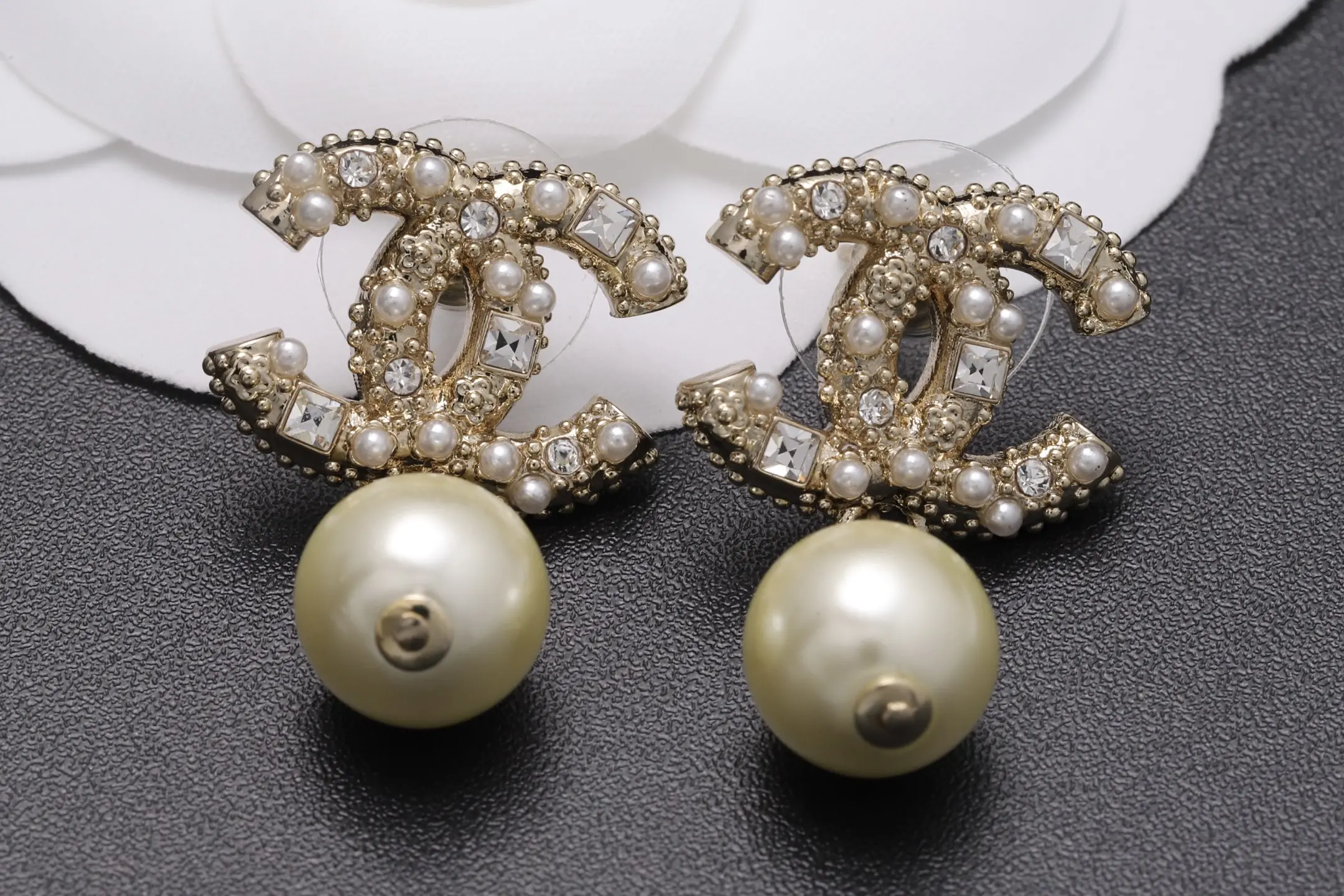 Double C Crystal and Faux Pearl Drop Earrings D14017085 — view 4