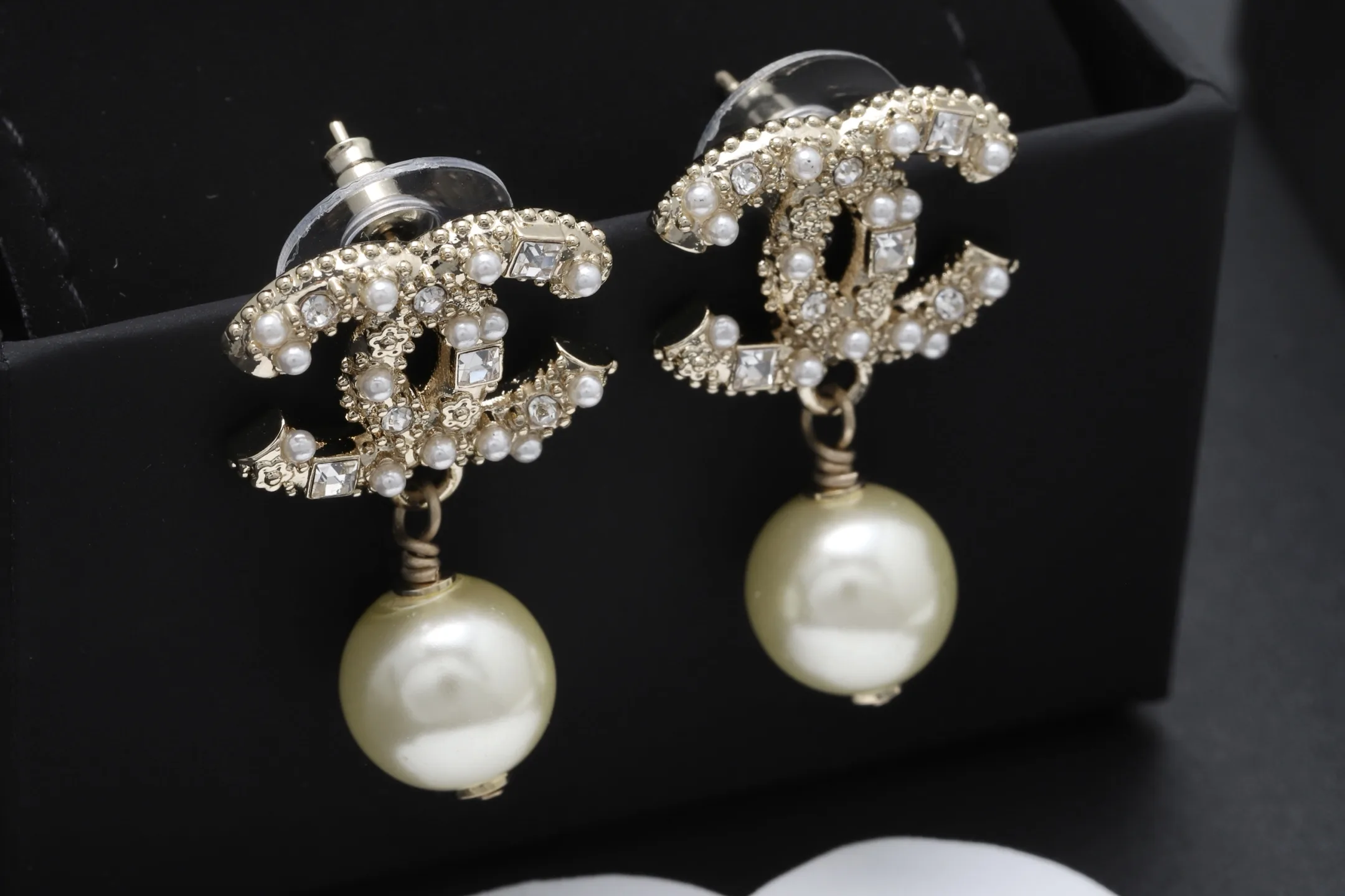 Double C Crystal and Faux Pearl Drop Earrings D14017085 — view 5