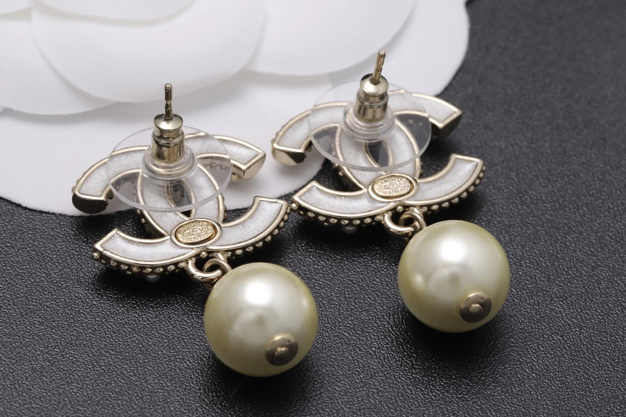 Double C Crystal and Faux Pearl Drop Earrings D14017085 — view 6