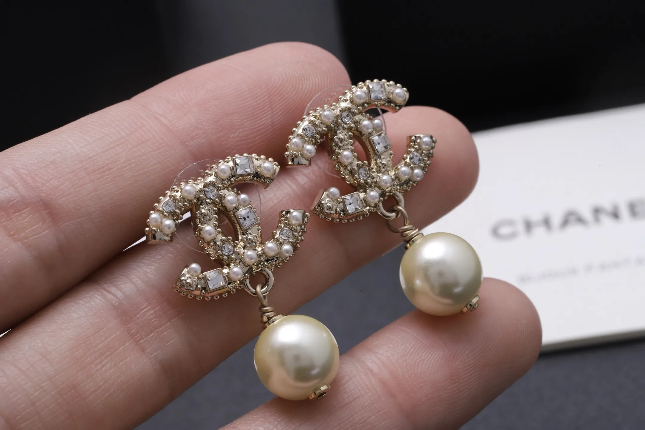 Double C Crystal and Faux Pearl Drop Earrings D14017085 — view 7