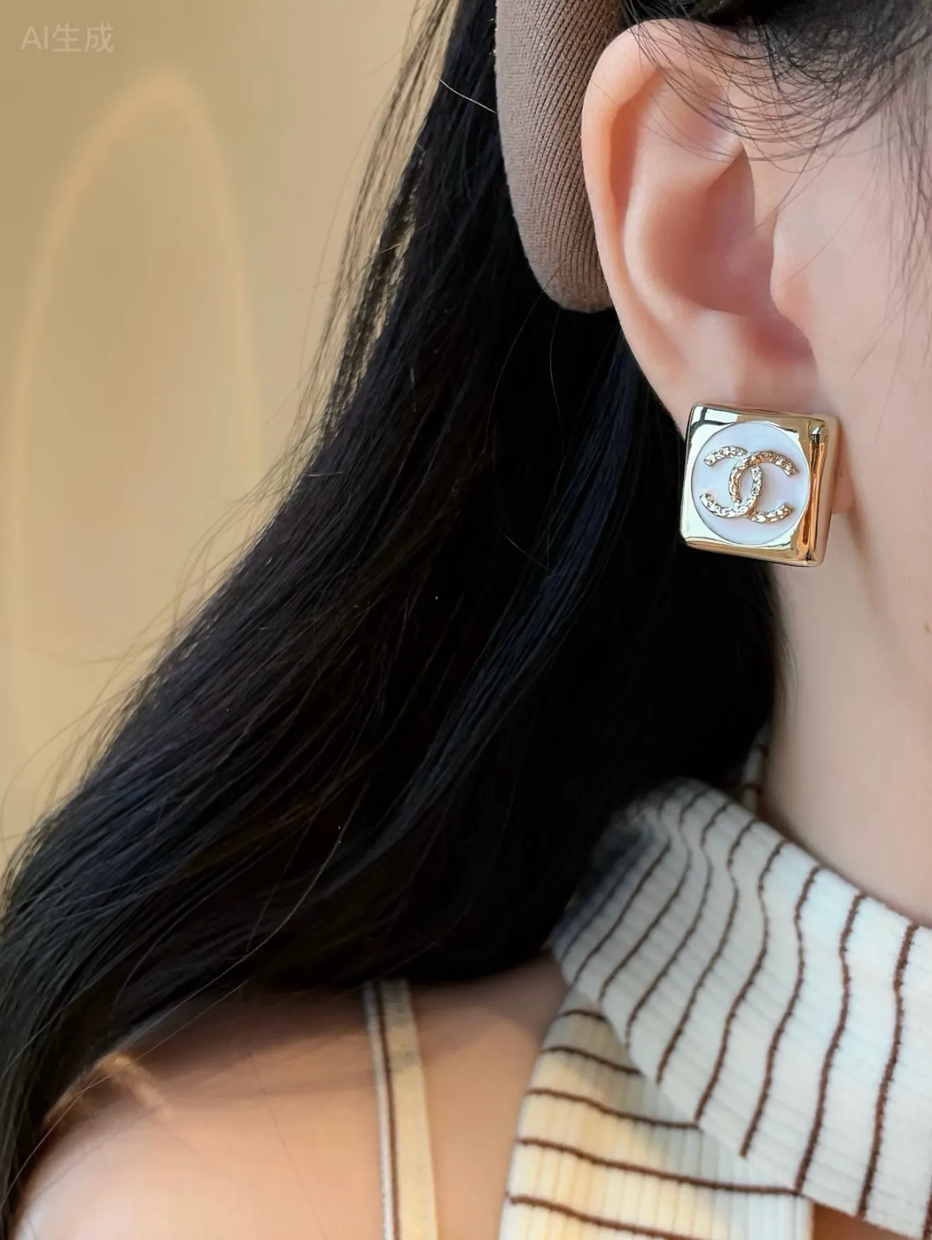 Asymmetric Enamel Double C Stud Earrings D14017192 — view 8