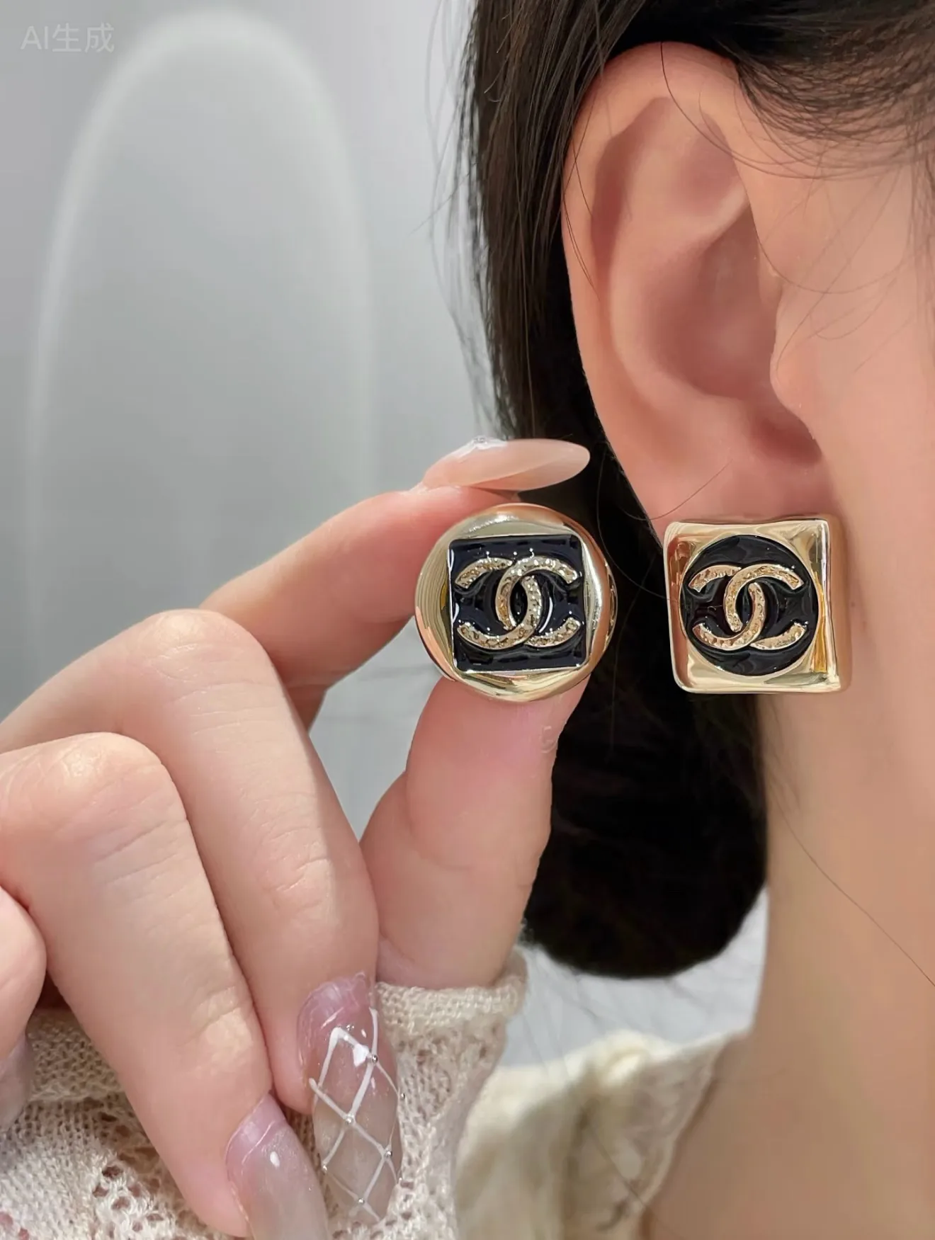 Asymmetric Enamel Double C Stud Earrings D14017191 — view 9