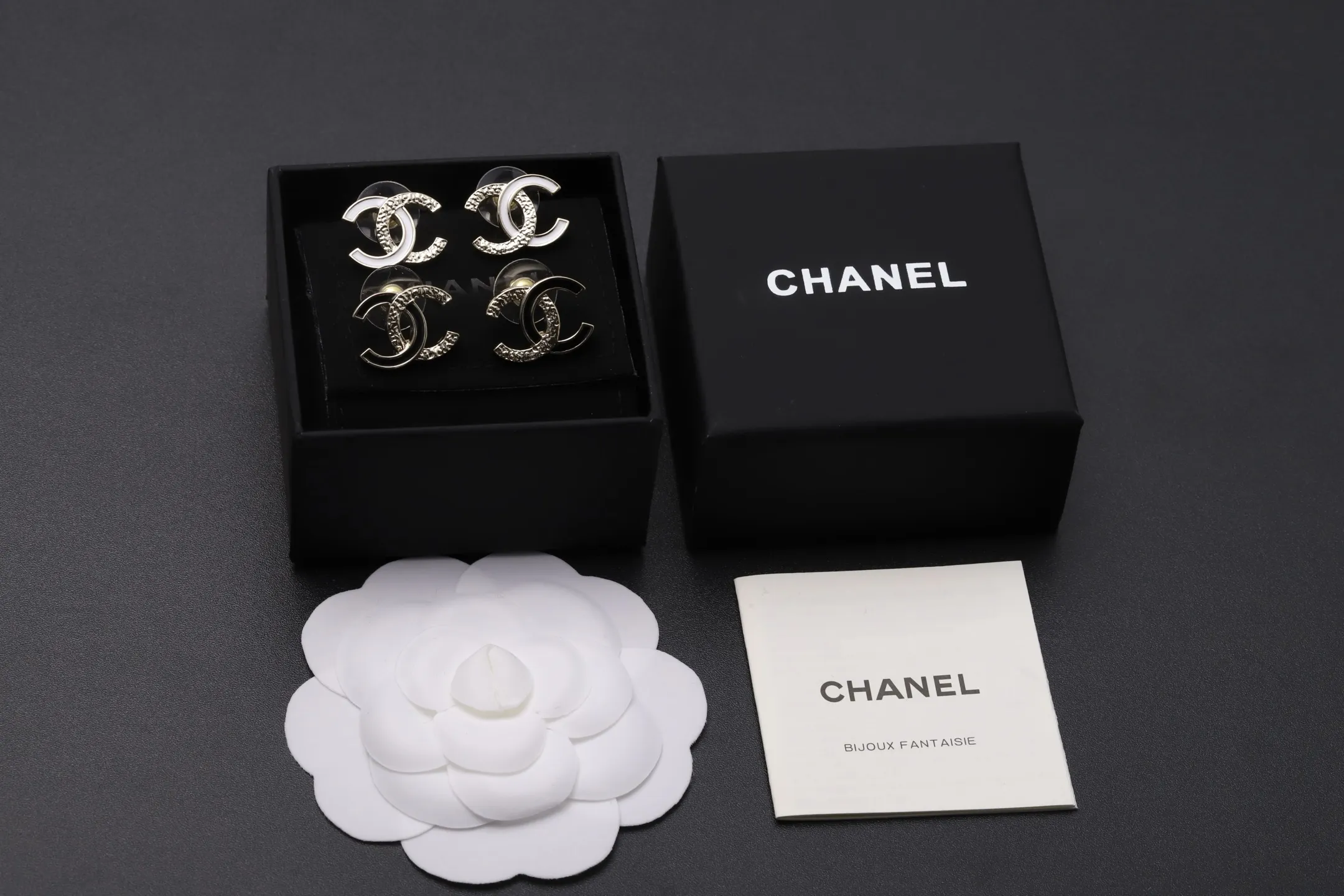 Enamel and Textured Metal CC Stud Earrings D13517181 — view 2