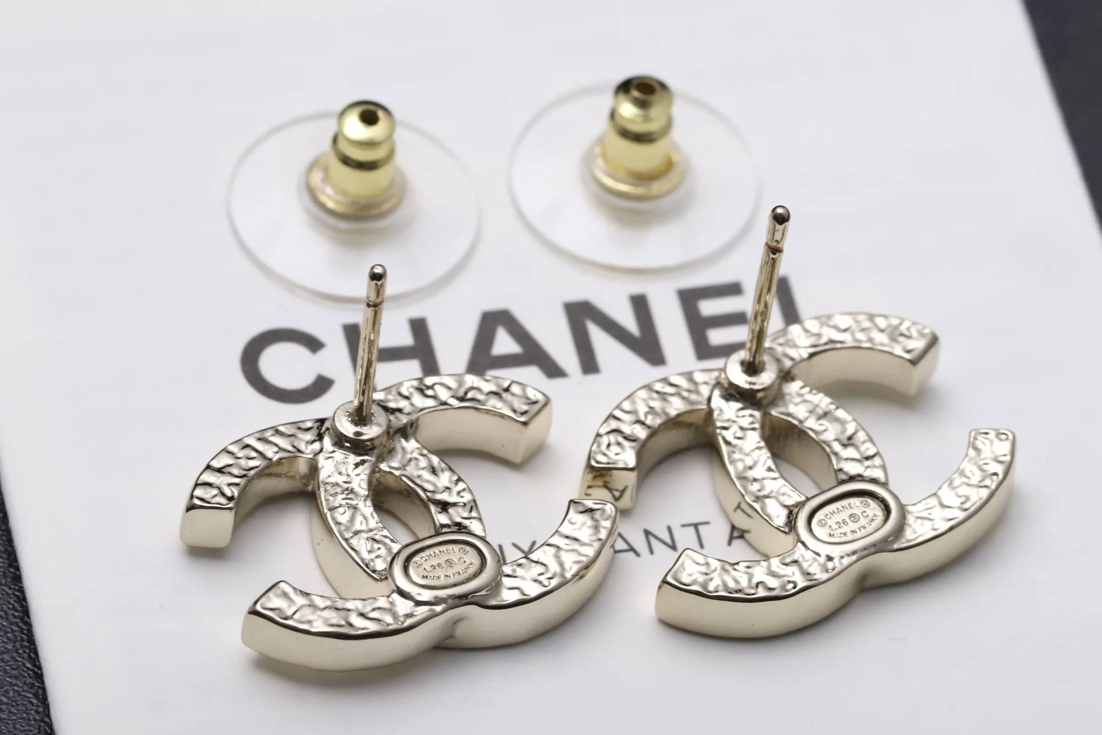 Enamel and Textured Metal CC Stud Earrings D13517181 — view 6