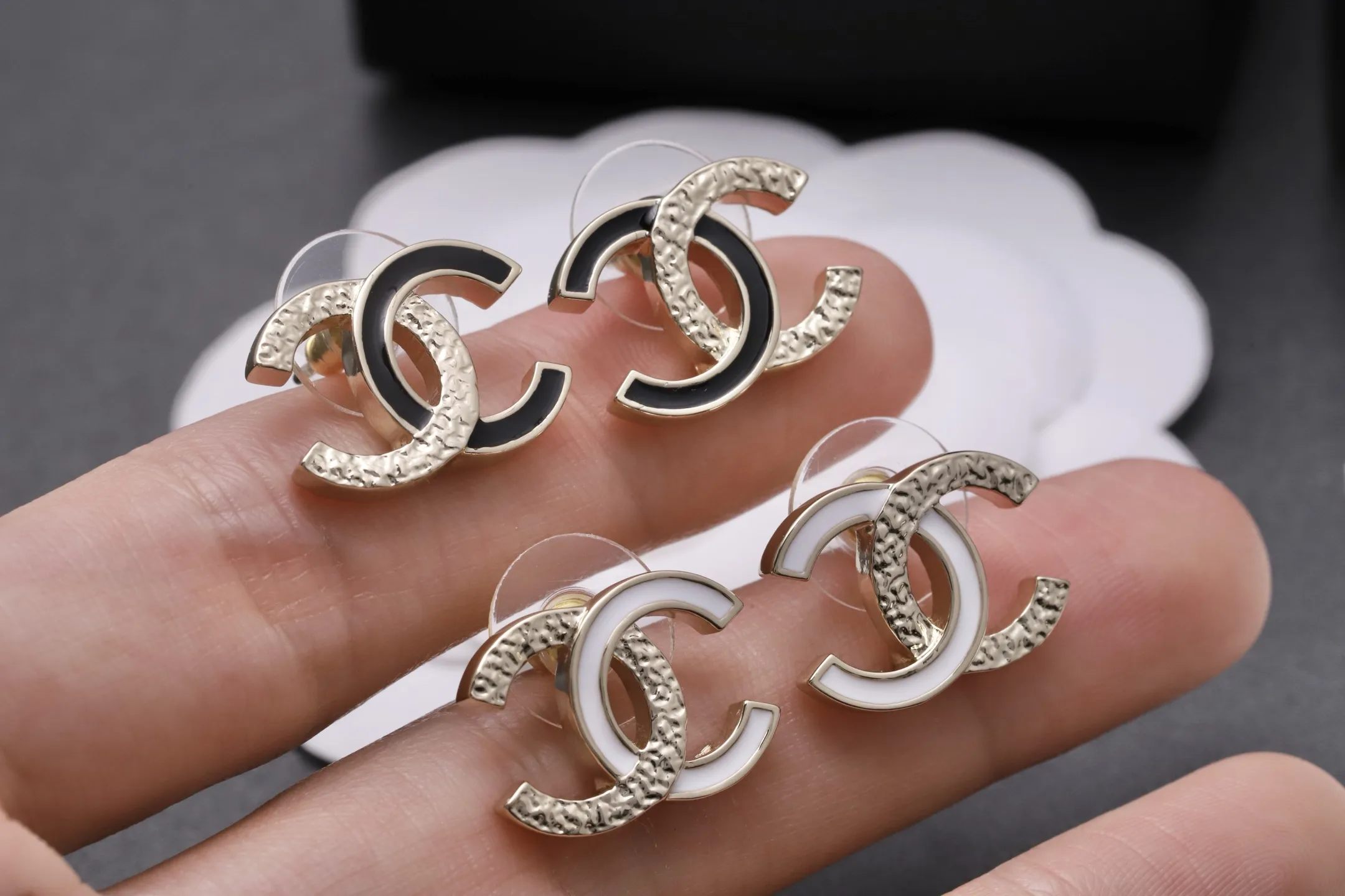Enamel and Textured Metal CC Stud Earrings D13517181 — view 7