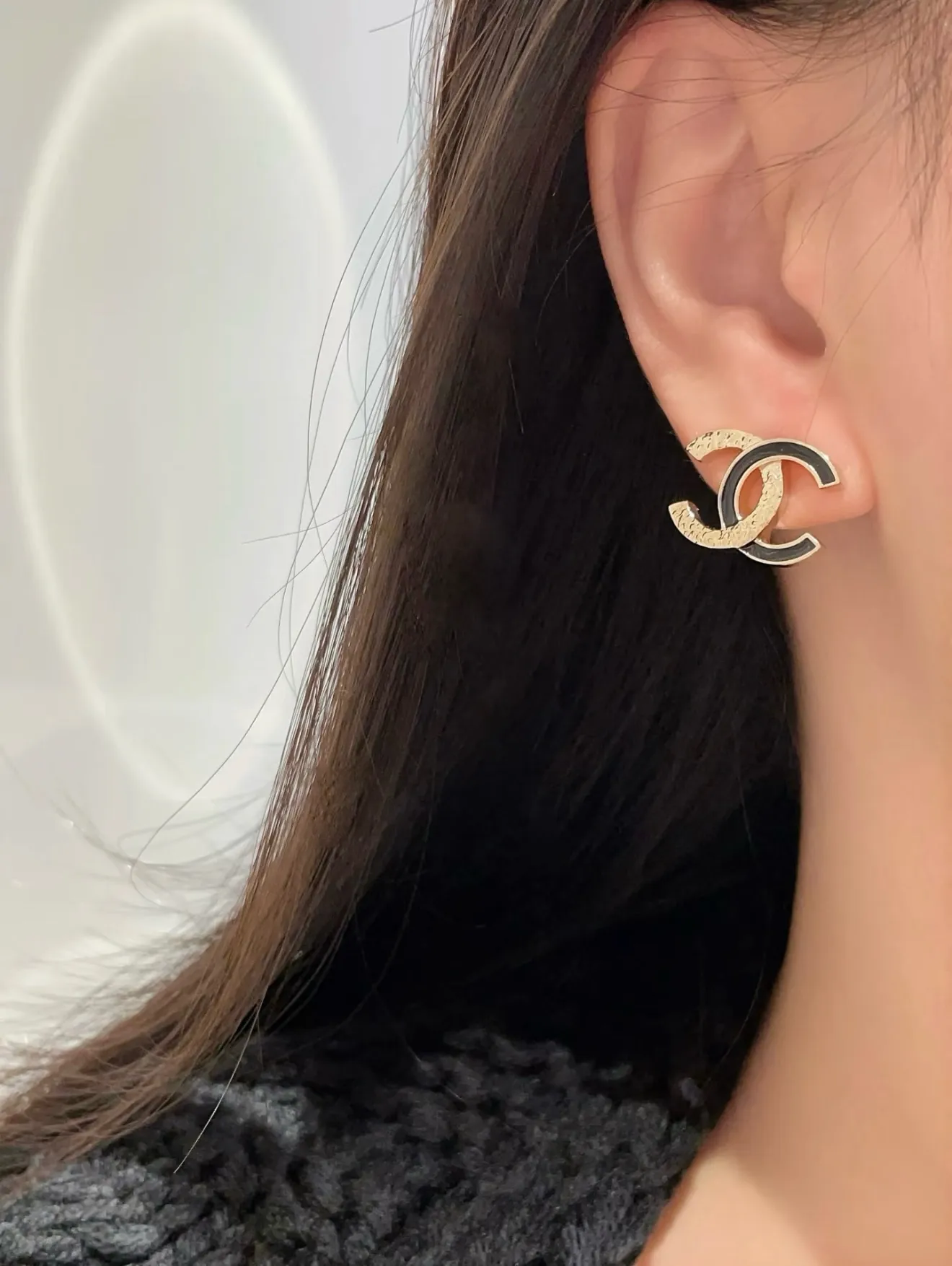 Enamel and Textured Metal CC Stud Earrings D13517181 — view 8