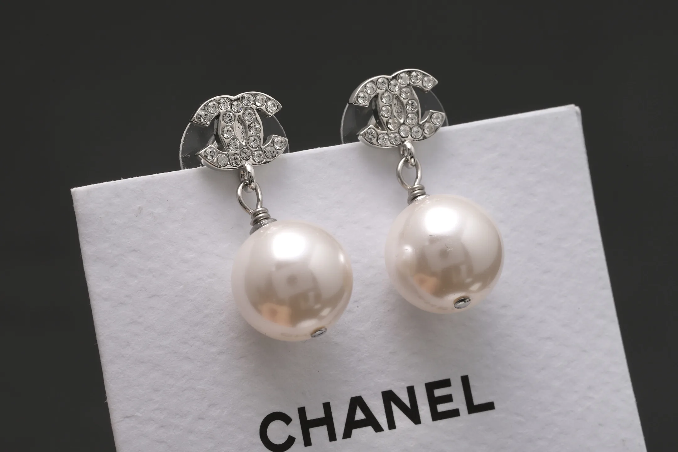 Double C Crystal and Pearl Drop Earrings D13517090 — view 4