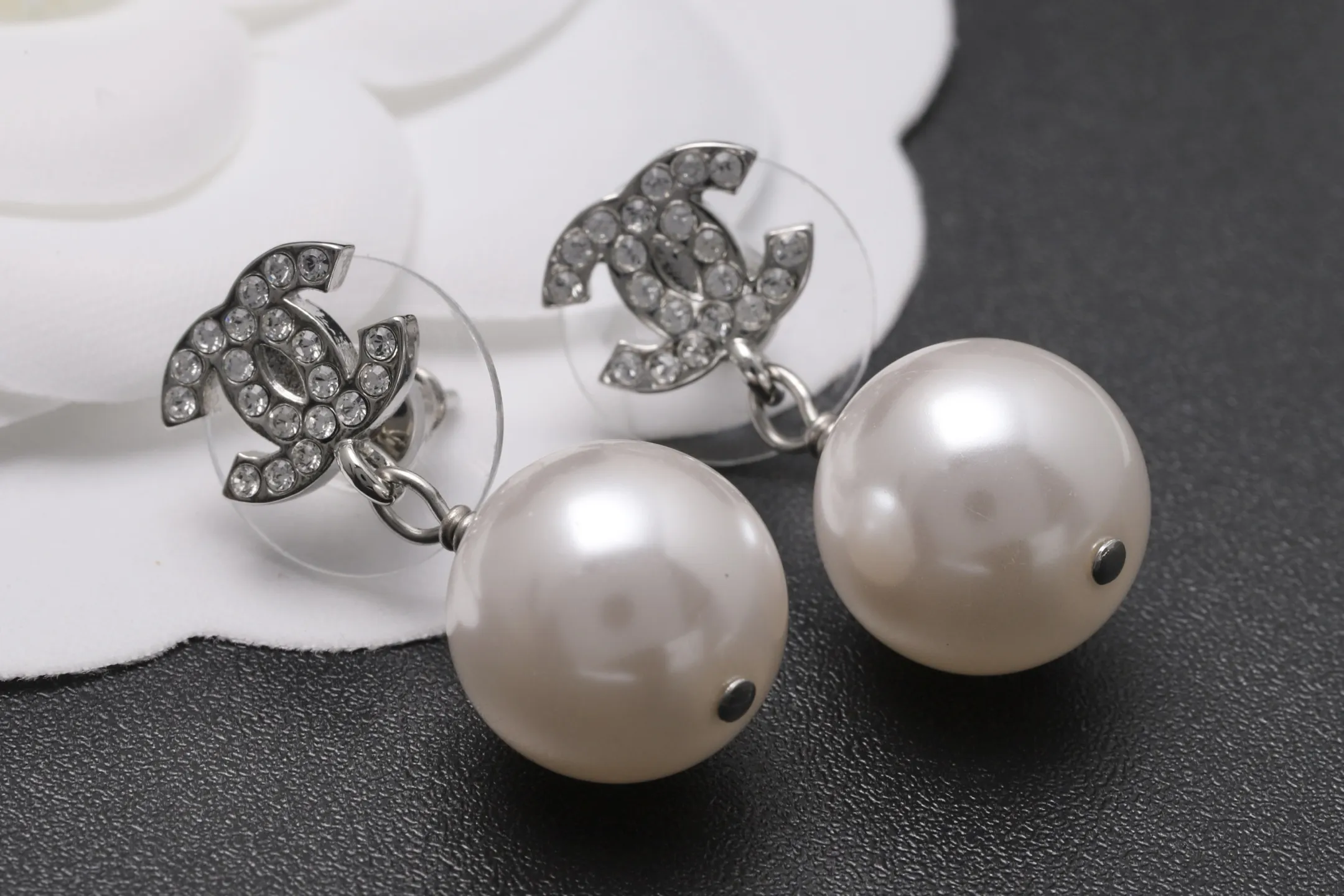 Double C Crystal and Pearl Drop Earrings D13517090 — view 5