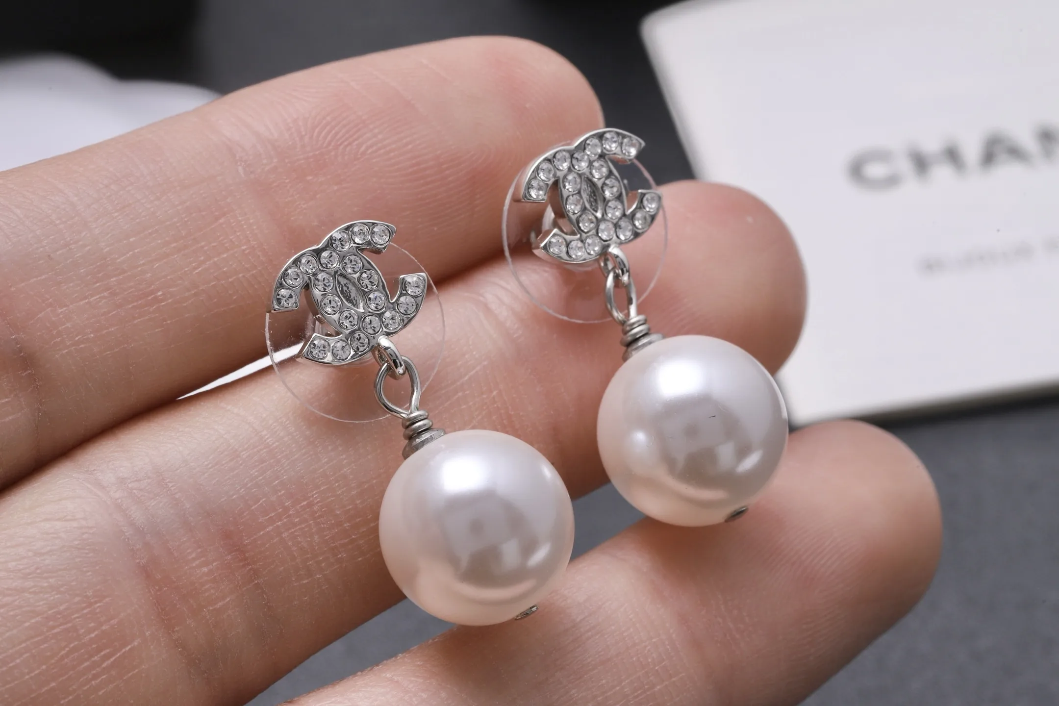 Double C Crystal and Pearl Drop Earrings D13517090 — view 6
